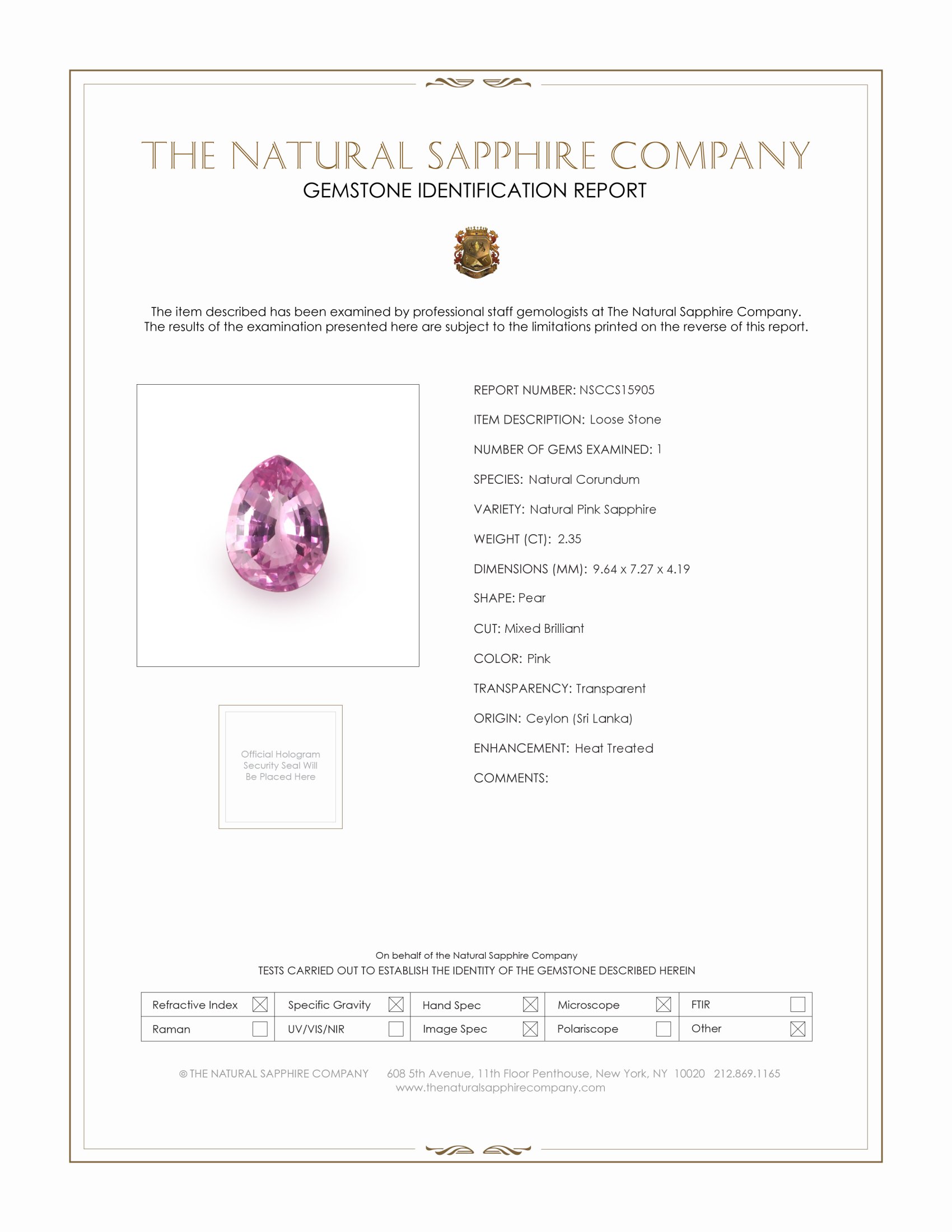 2.35 Ct. Pink Sapphire from Ceylon (Sri Lanka)