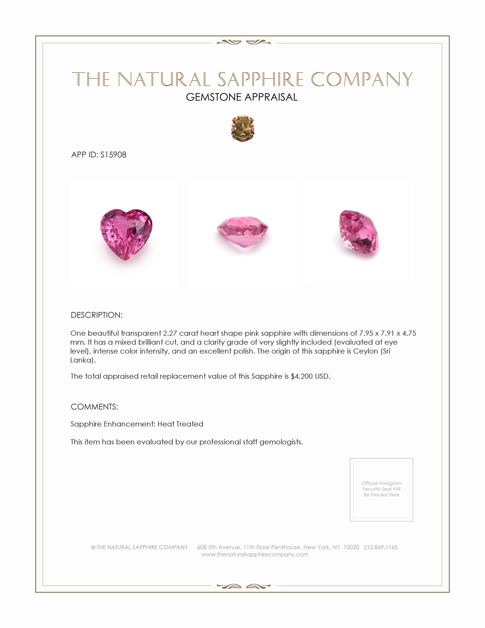 2.27 Ct. Pink Sapphire from Ceylon (Sri Lanka)