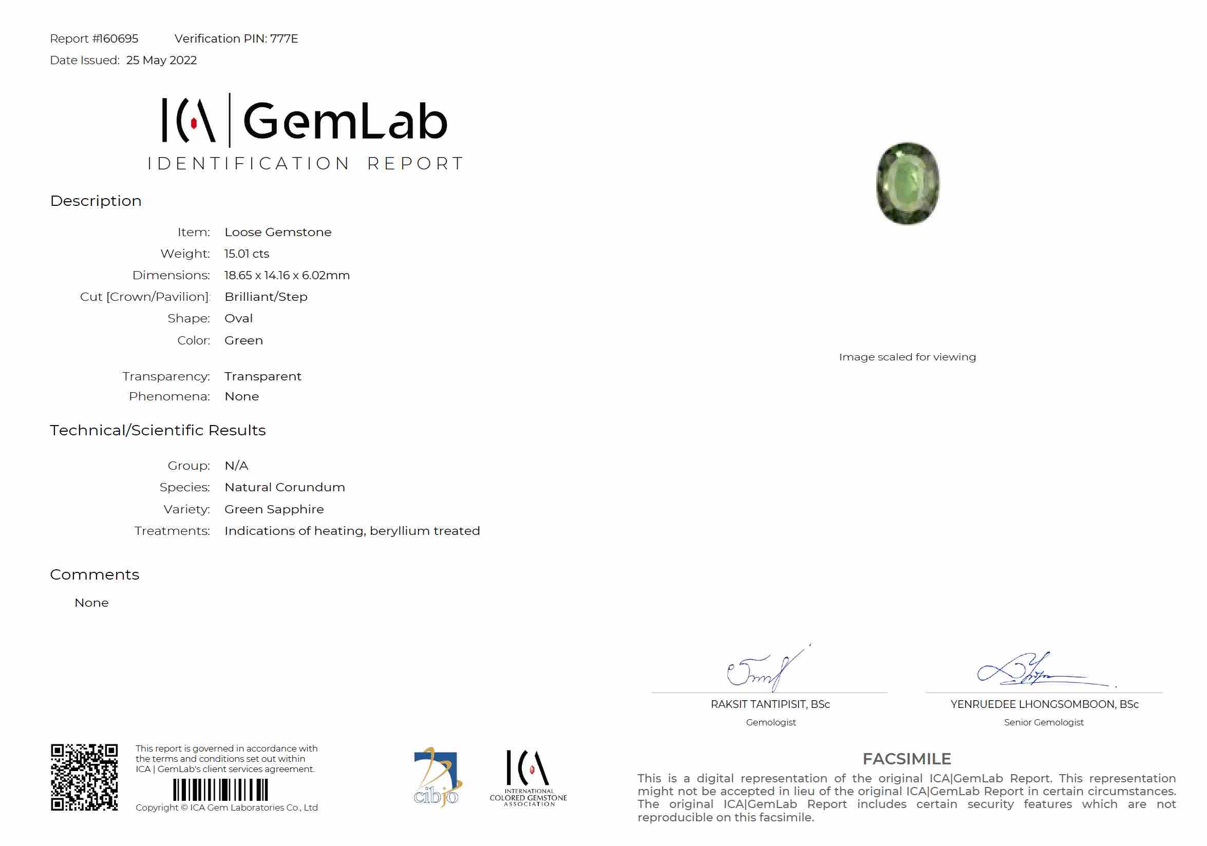 15.01 Ct. Green Sapphire from Madagascar