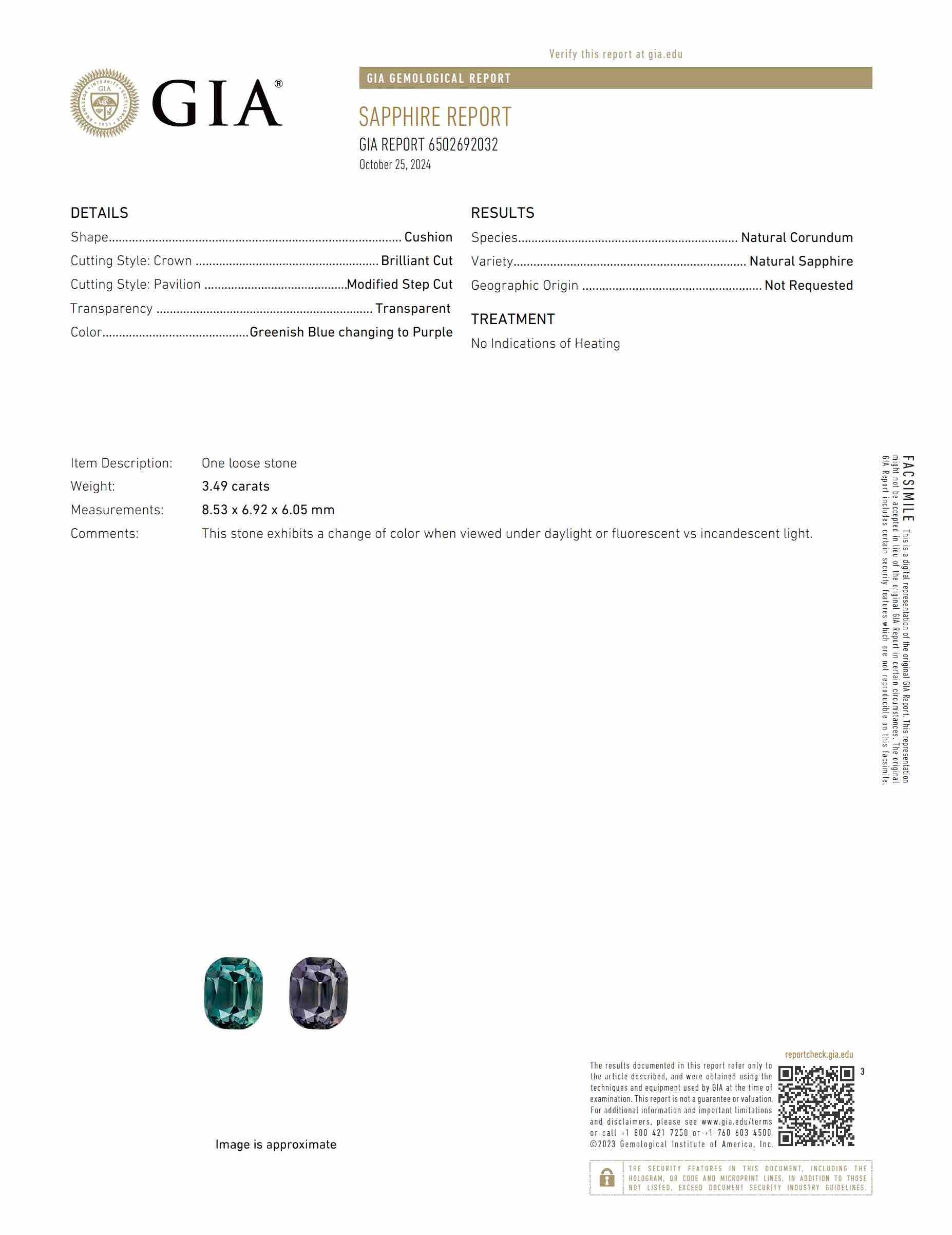 3.49 Ct. Color Change Sapphire from Ceylon (Sri Lanka)