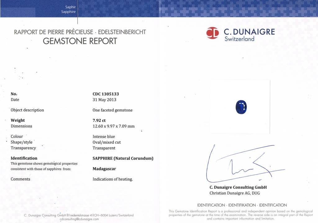 7.92 Ct. Blue Sapphire from Madagascar