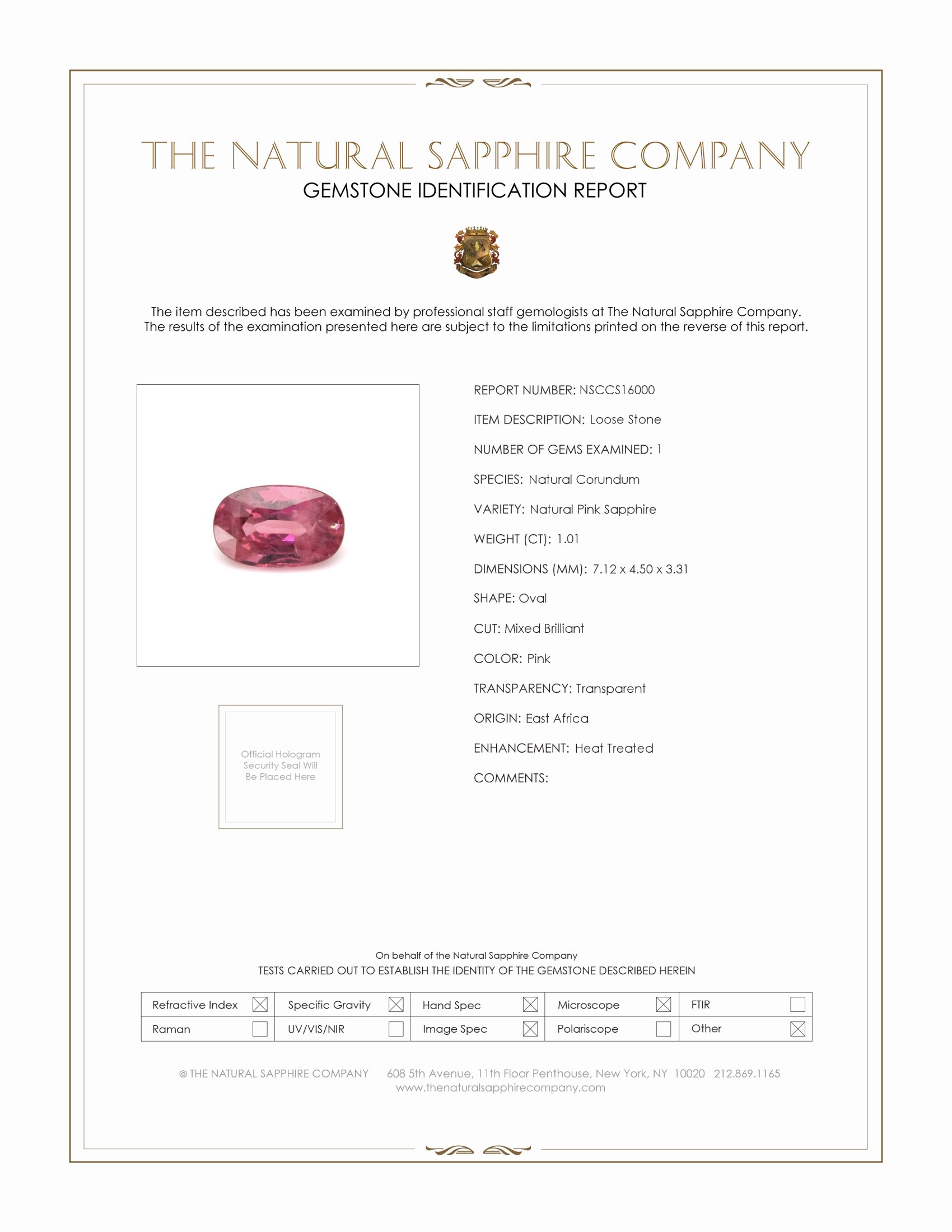 1.01 Ct. Reddish Pink Sapphire from East Africa