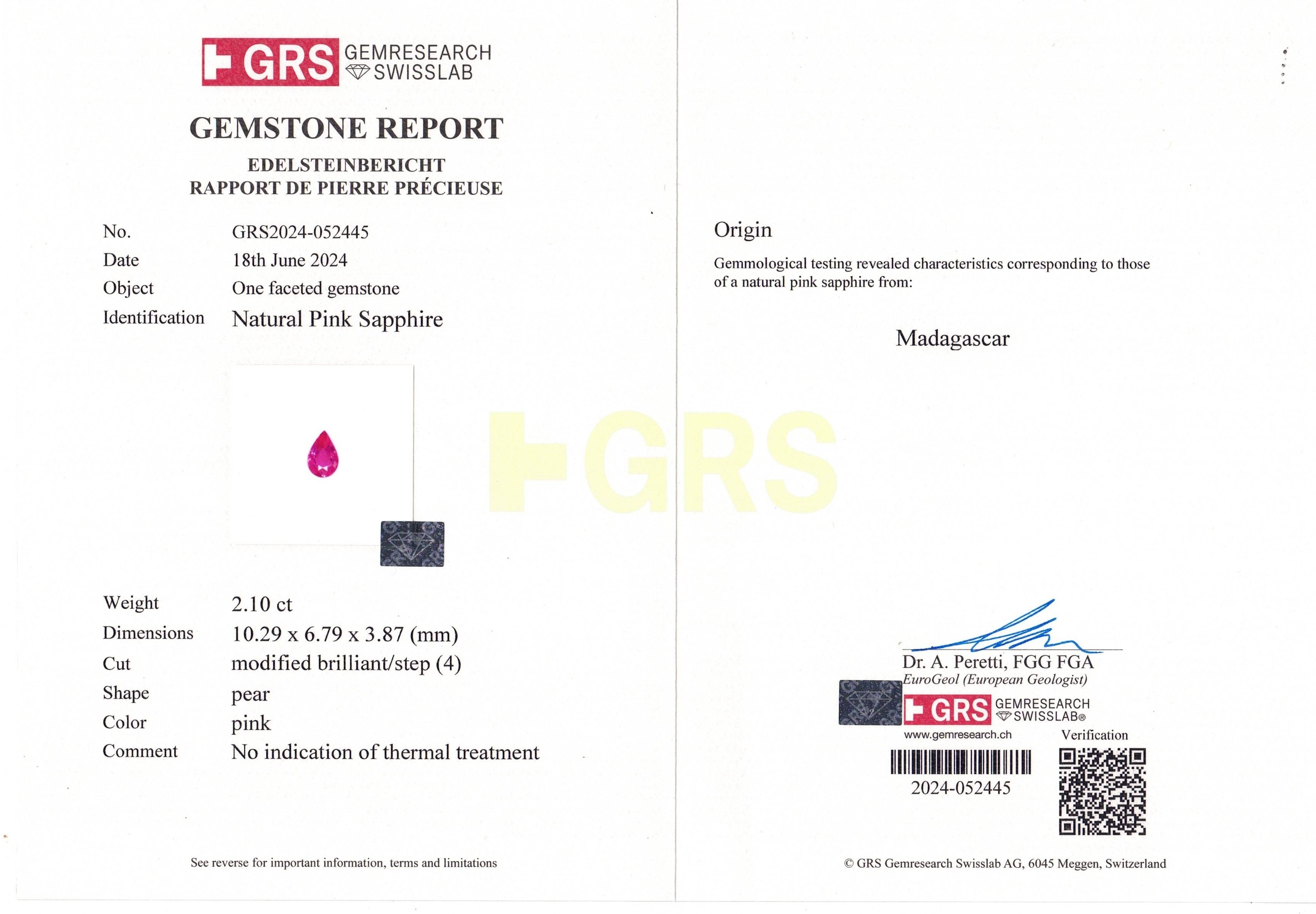 2.10 Ct. Pink Sapphire from Madagascar