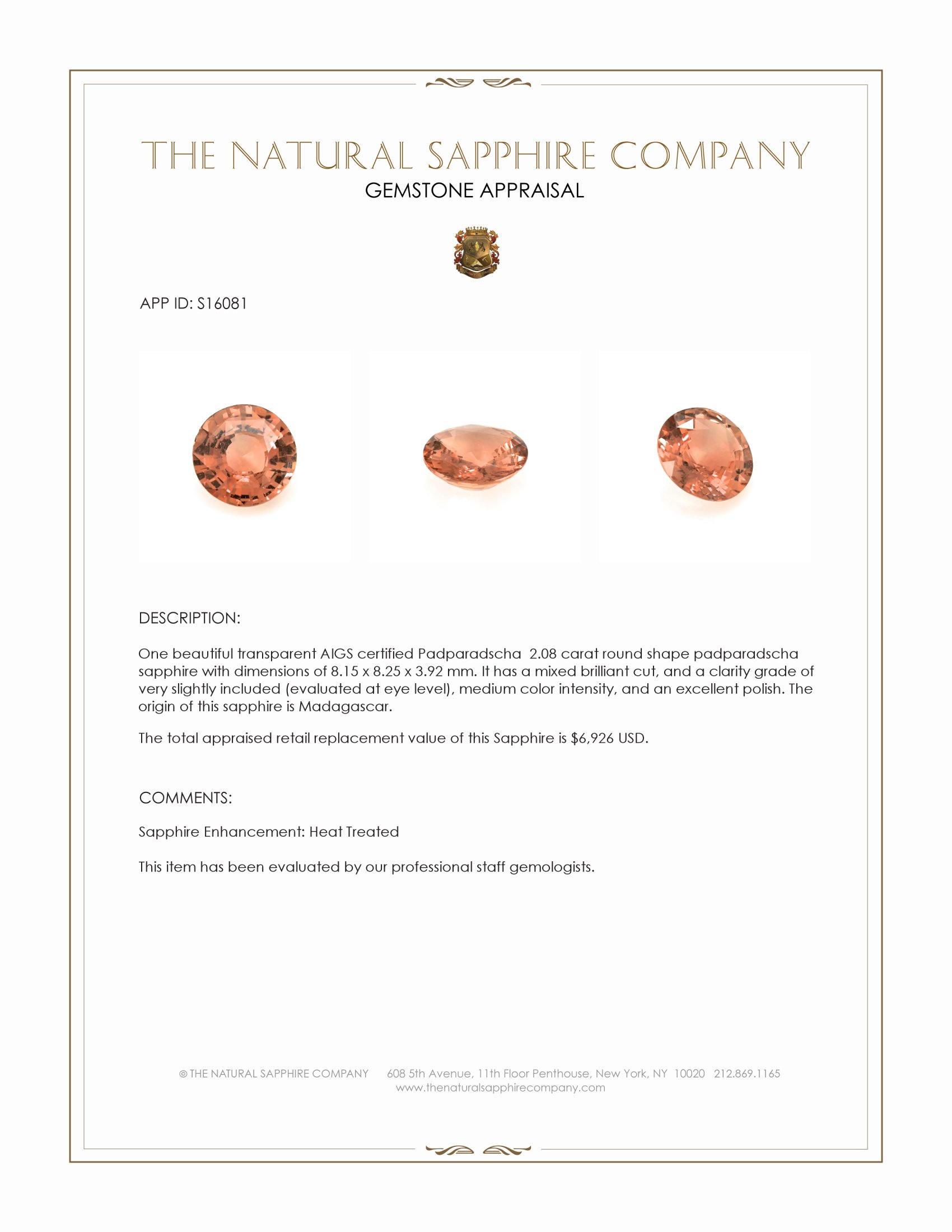 2.08 Ct. Padparadscha Sapphire from Madagascar