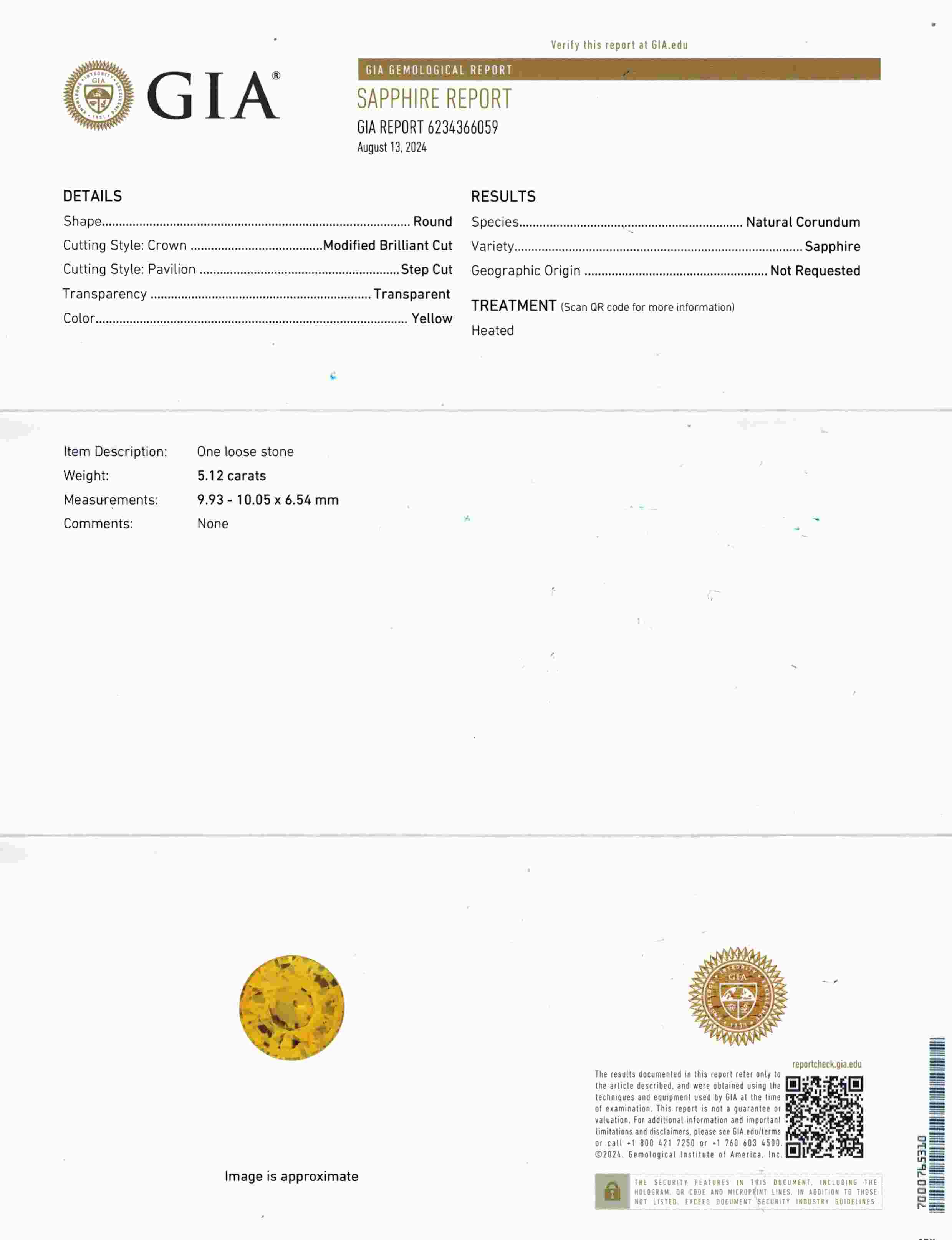 5.12 Ct. Yellow Sapphire from Ceylon (Sri Lanka)