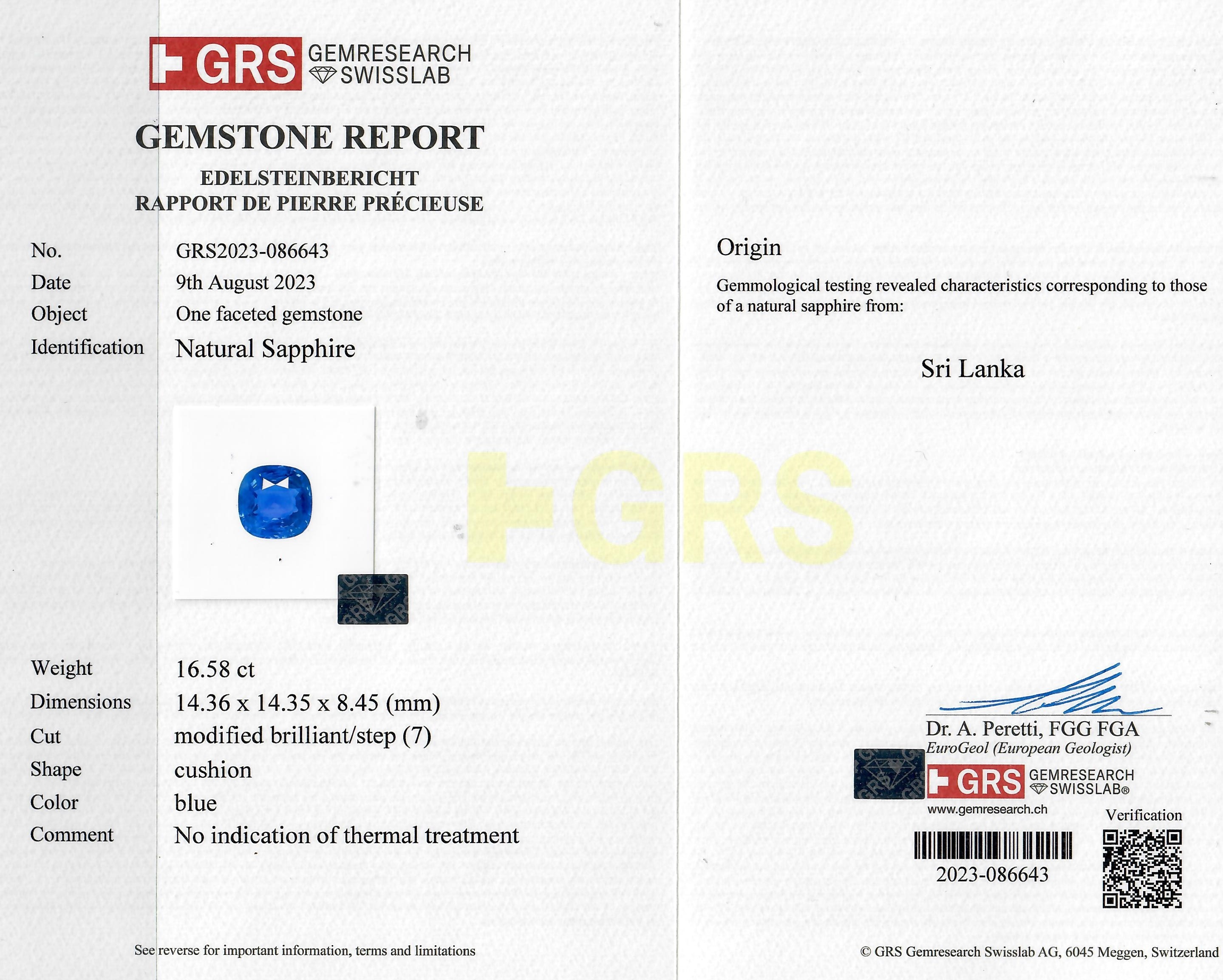 16.58 Ct. Blue Sapphire from Ceylon (Sri Lanka)