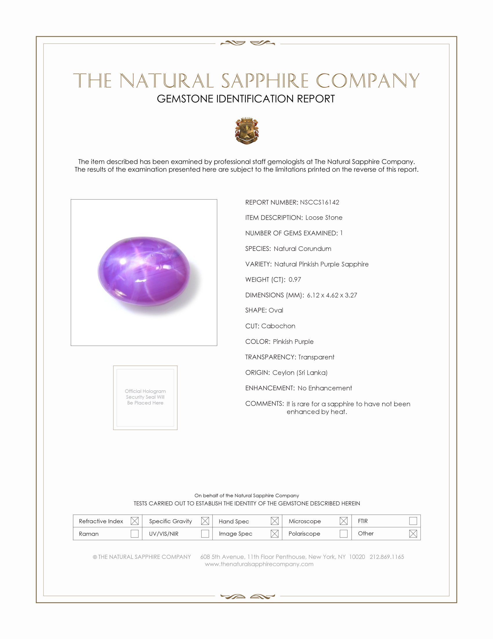 0.97 Ct. Pinkish Purple Star Sapphire from Ceylon (Sri Lanka)