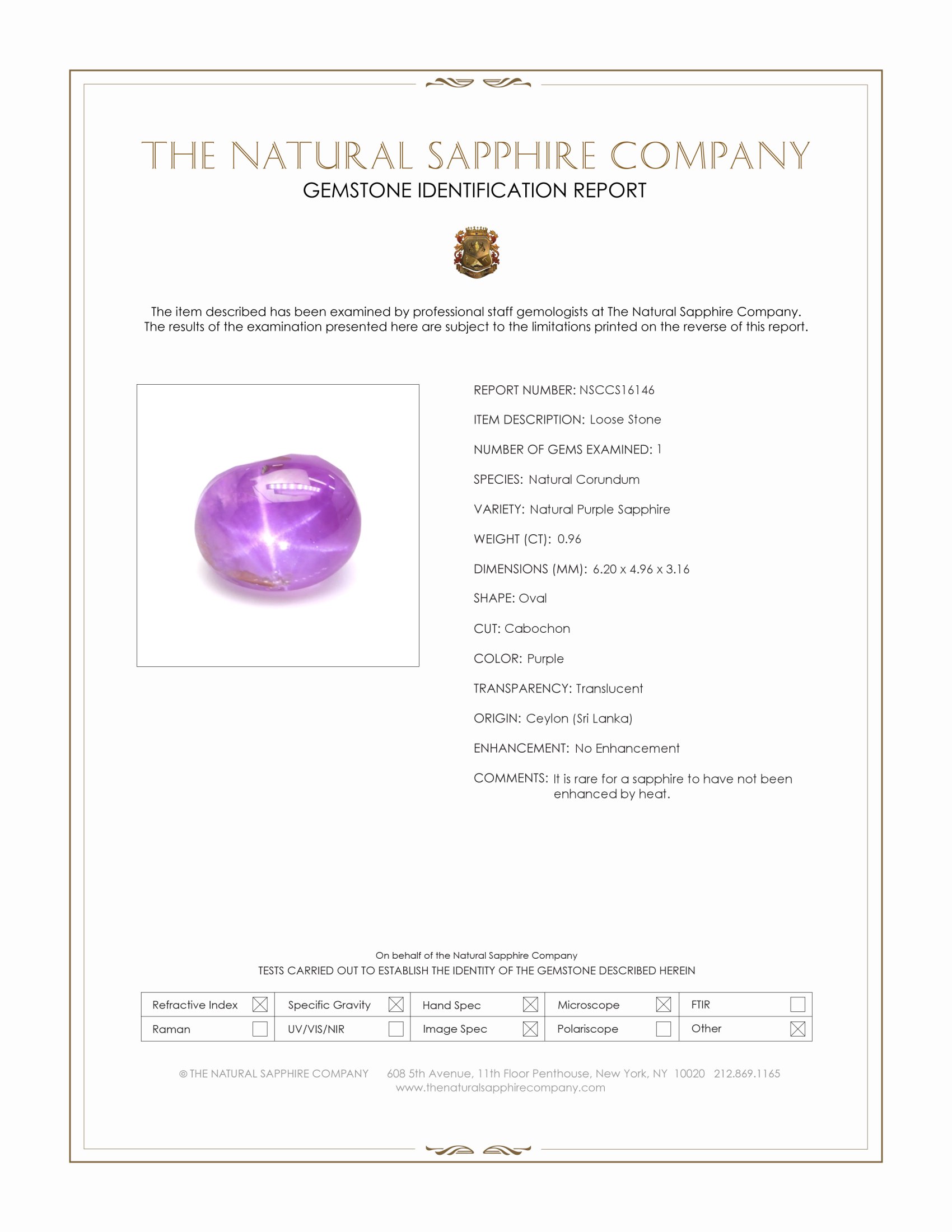 0.96 Ct. Purple Star Sapphire from Ceylon (Sri Lanka)