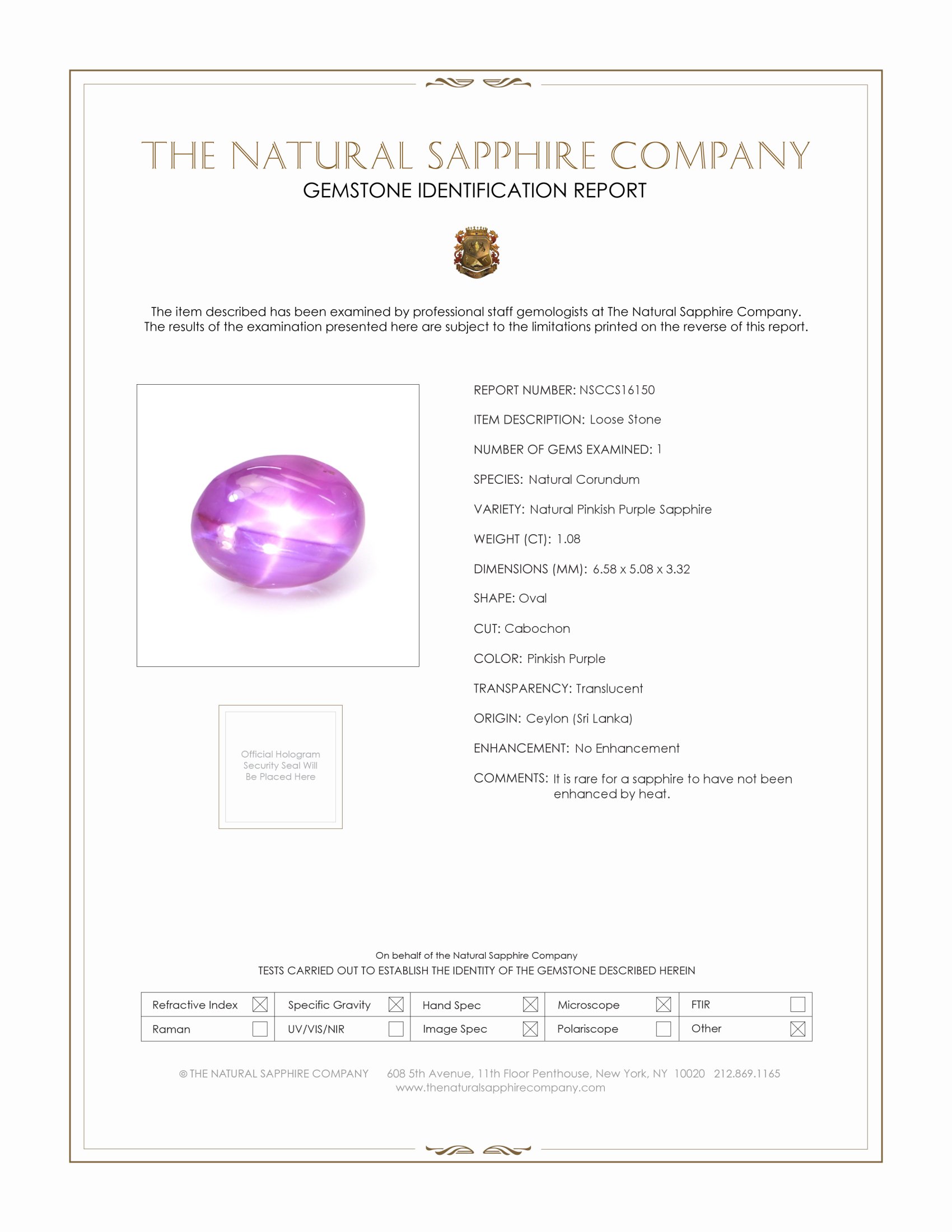 1.08 Ct. Pinkish Purple Star Sapphire from Ceylon (Sri Lanka)