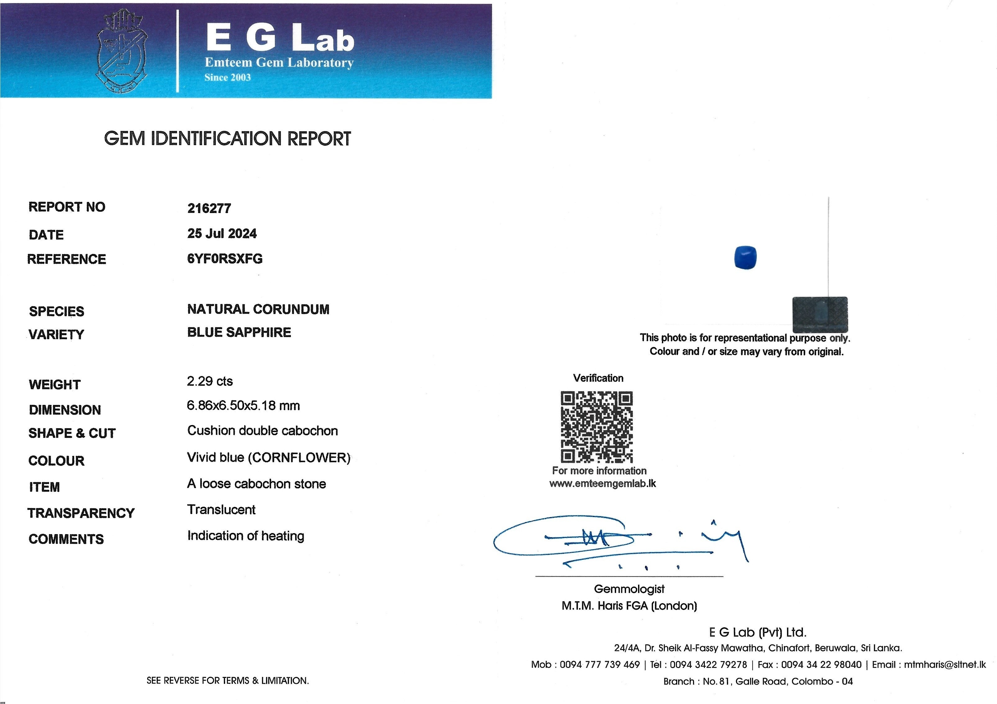 2.29 Ct. Blue Cabochon Sapphire from Ceylon (Sri Lanka)