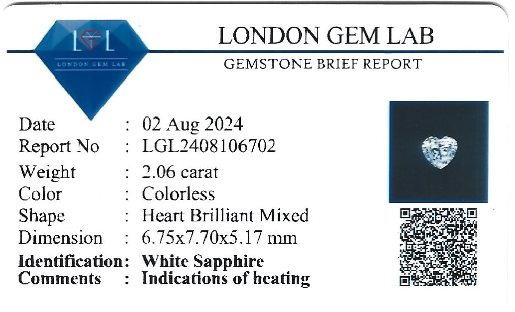 2.06 Ct. White Sapphire from Ceylon (Sri Lanka)