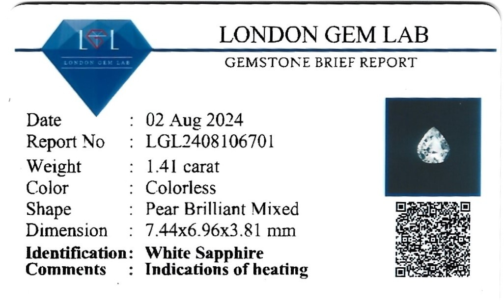 1.41 Ct. White Sapphire from Ceylon (Sri Lanka)