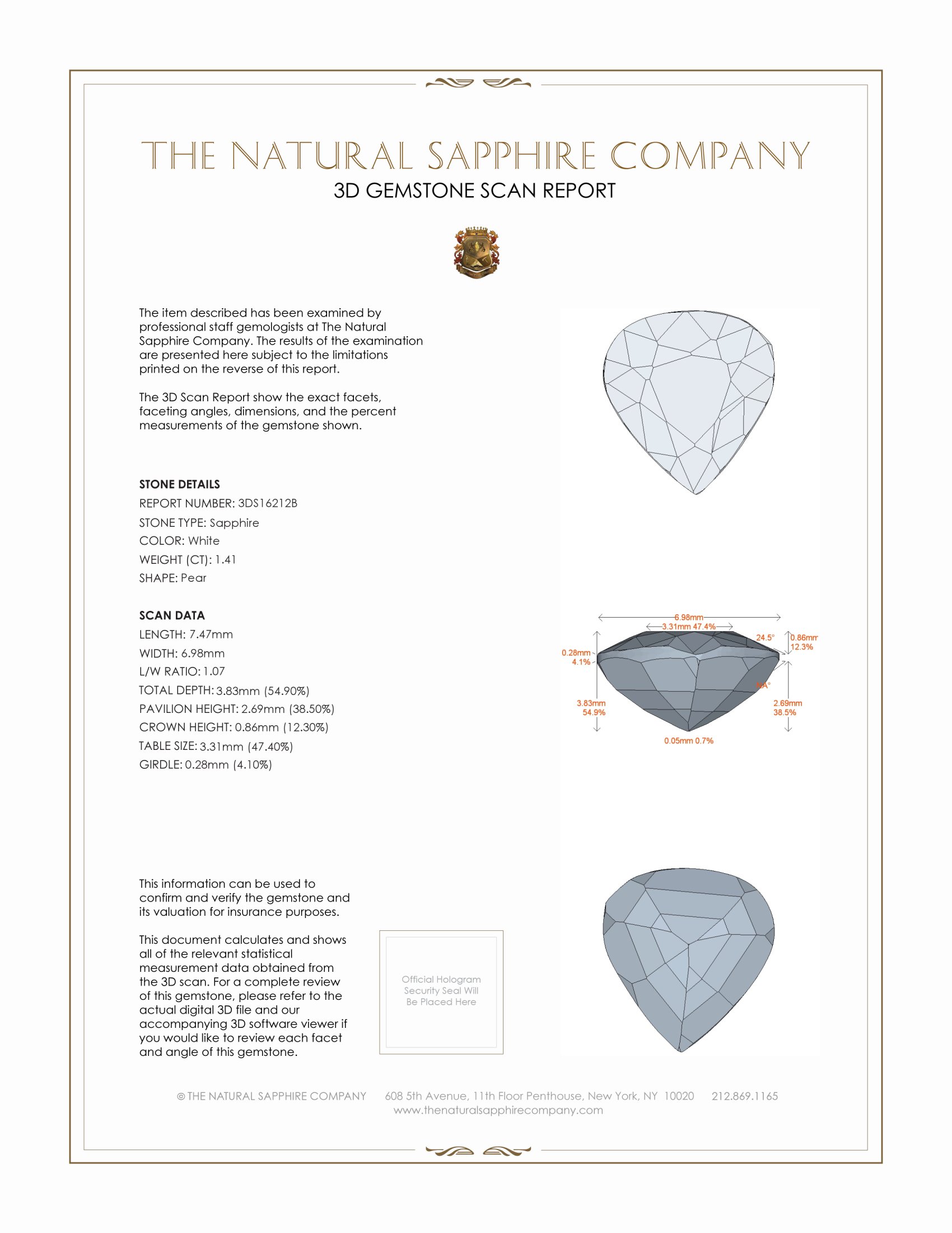 1.41 Ct. White Sapphire from Ceylon (Sri Lanka)