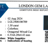 1.50 Ct. White Sapphire from Ceylon (Sri Lanka) Scan Report