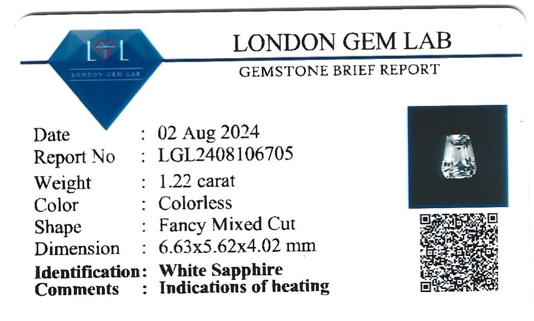 1.26 Ct. White Sapphire from Ceylon (Sri Lanka)
