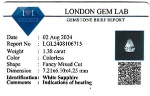 1.38 Ct. White Sapphire from Ceylon (Sri Lanka)