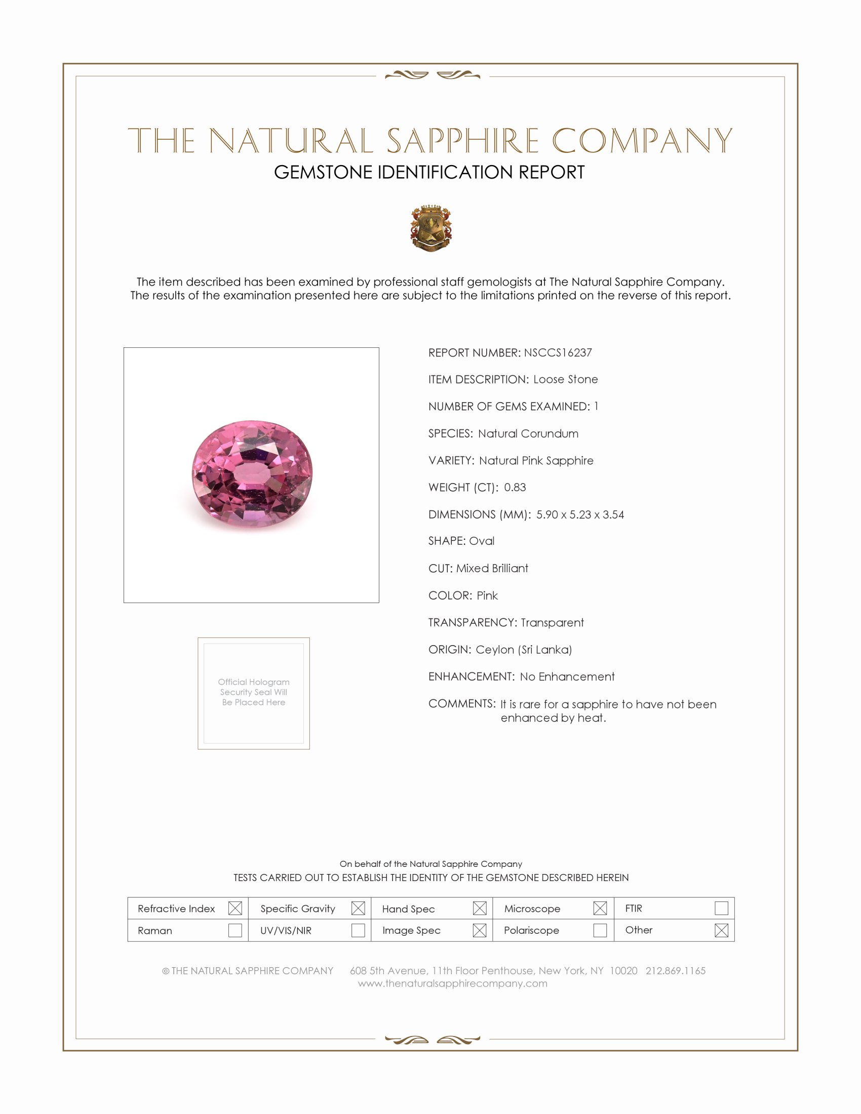 0.83 Ct. Pink Sapphire from Ceylon (Sri Lanka)