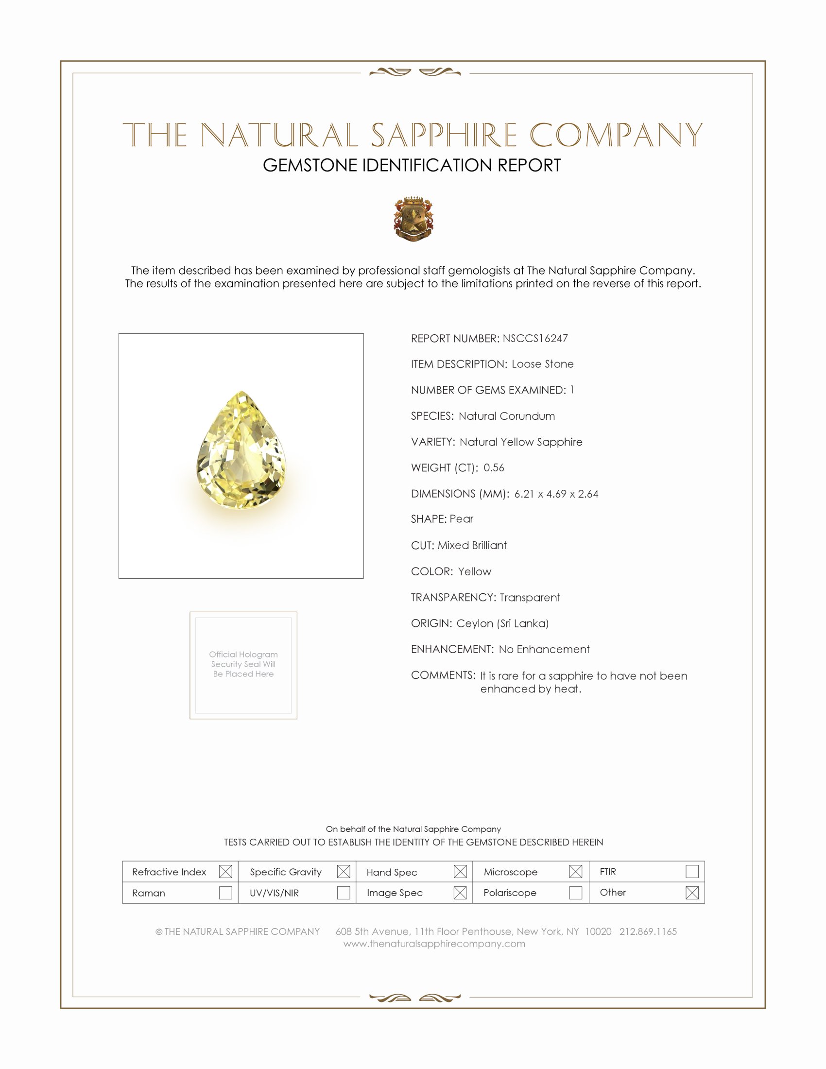 0.56 Ct. Yellow Sapphire from Ceylon (Sri Lanka)