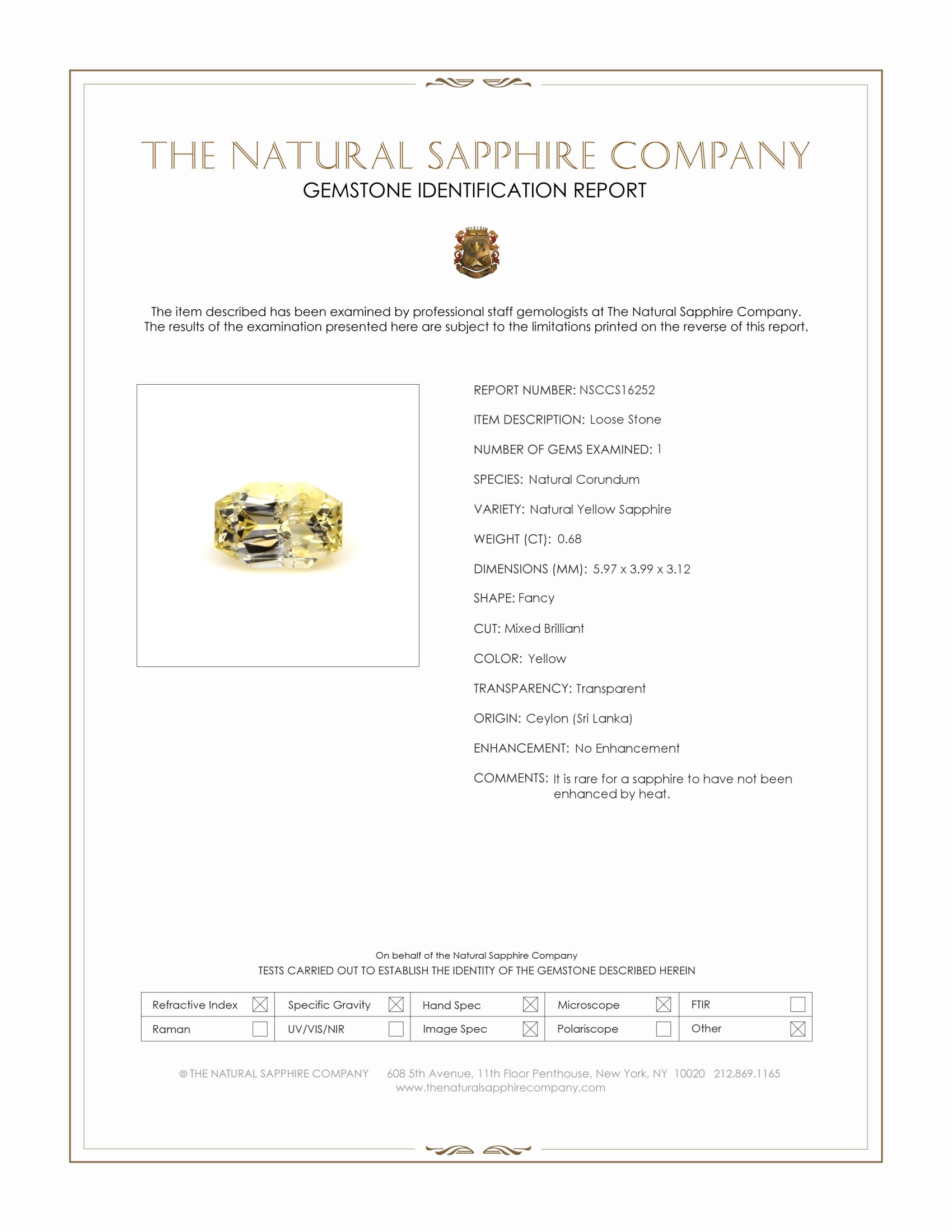 0.68 Ct. Yellow Sapphire from Ceylon (Sri Lanka)