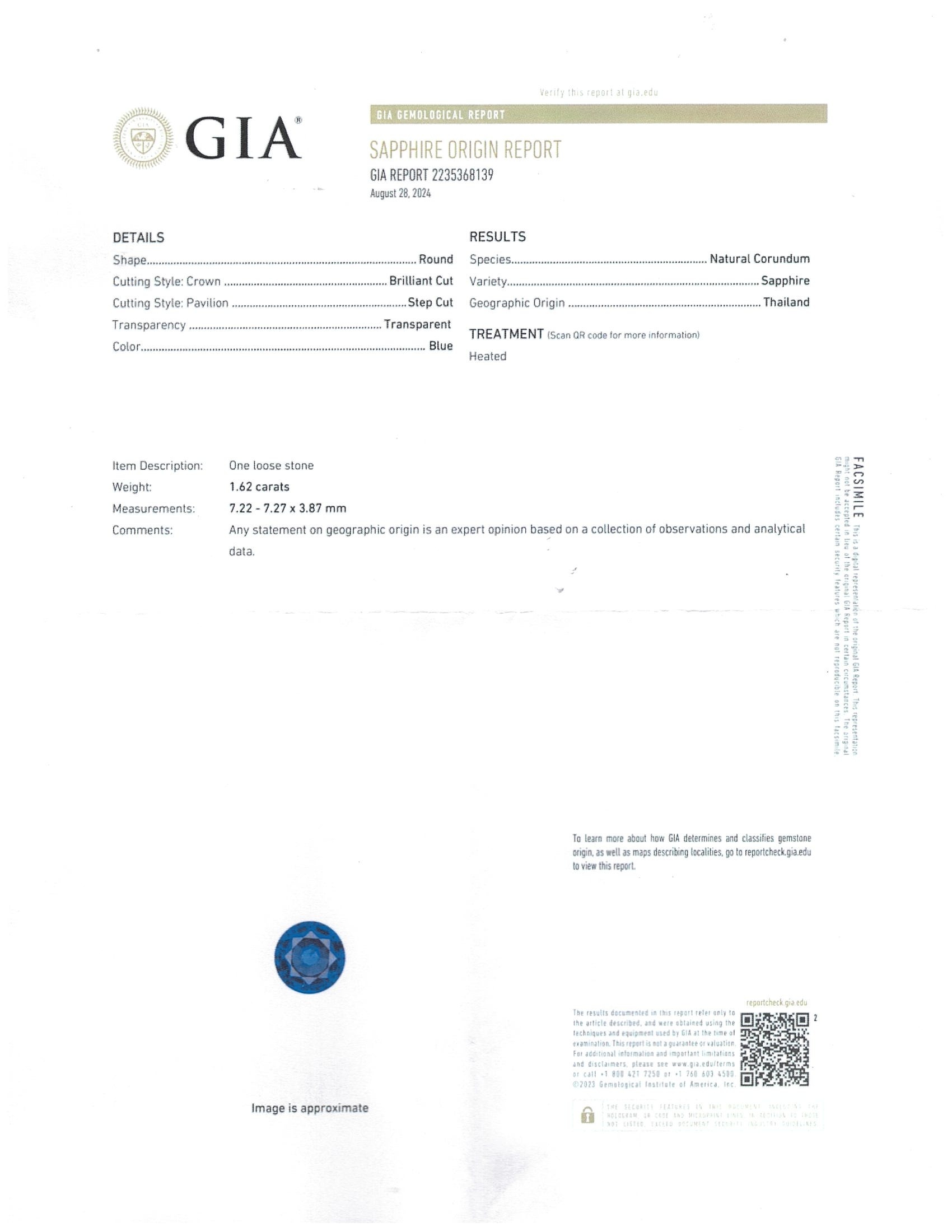 1.62 Ct. Blue Sapphire from Thailand