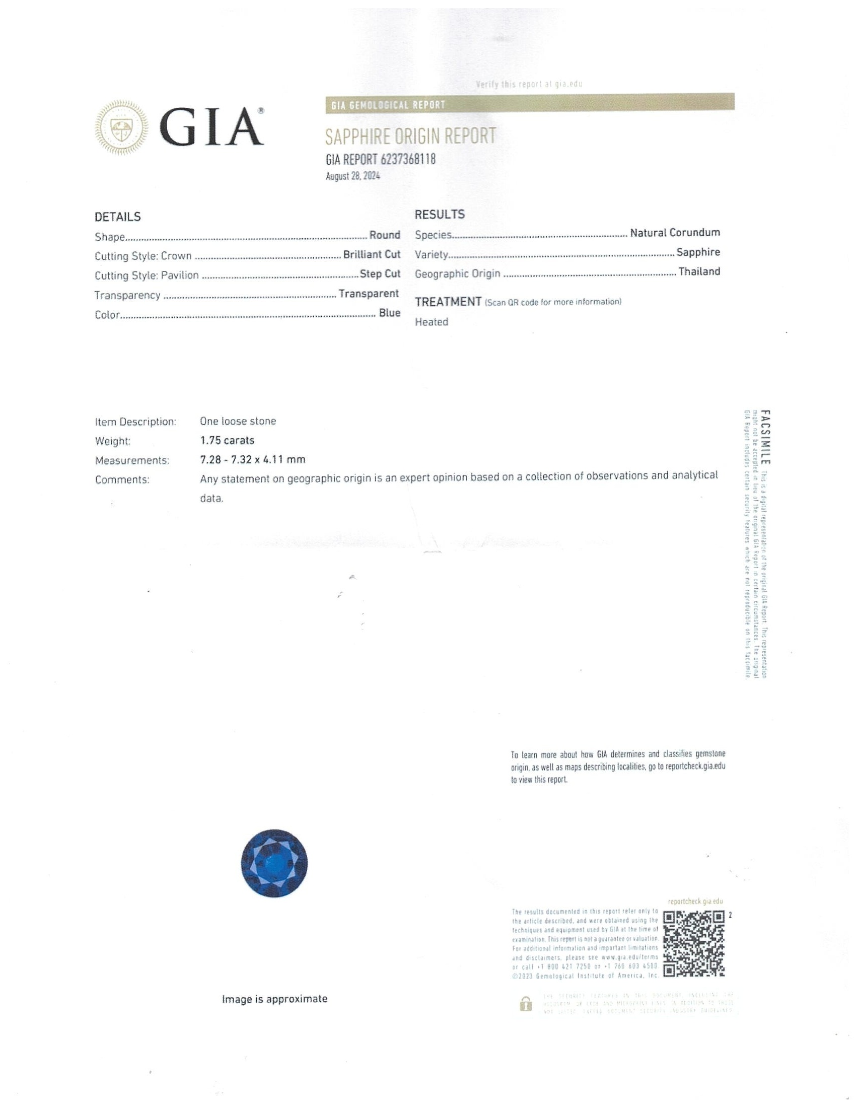 1.75 Ct. Blue Sapphire from Thailand