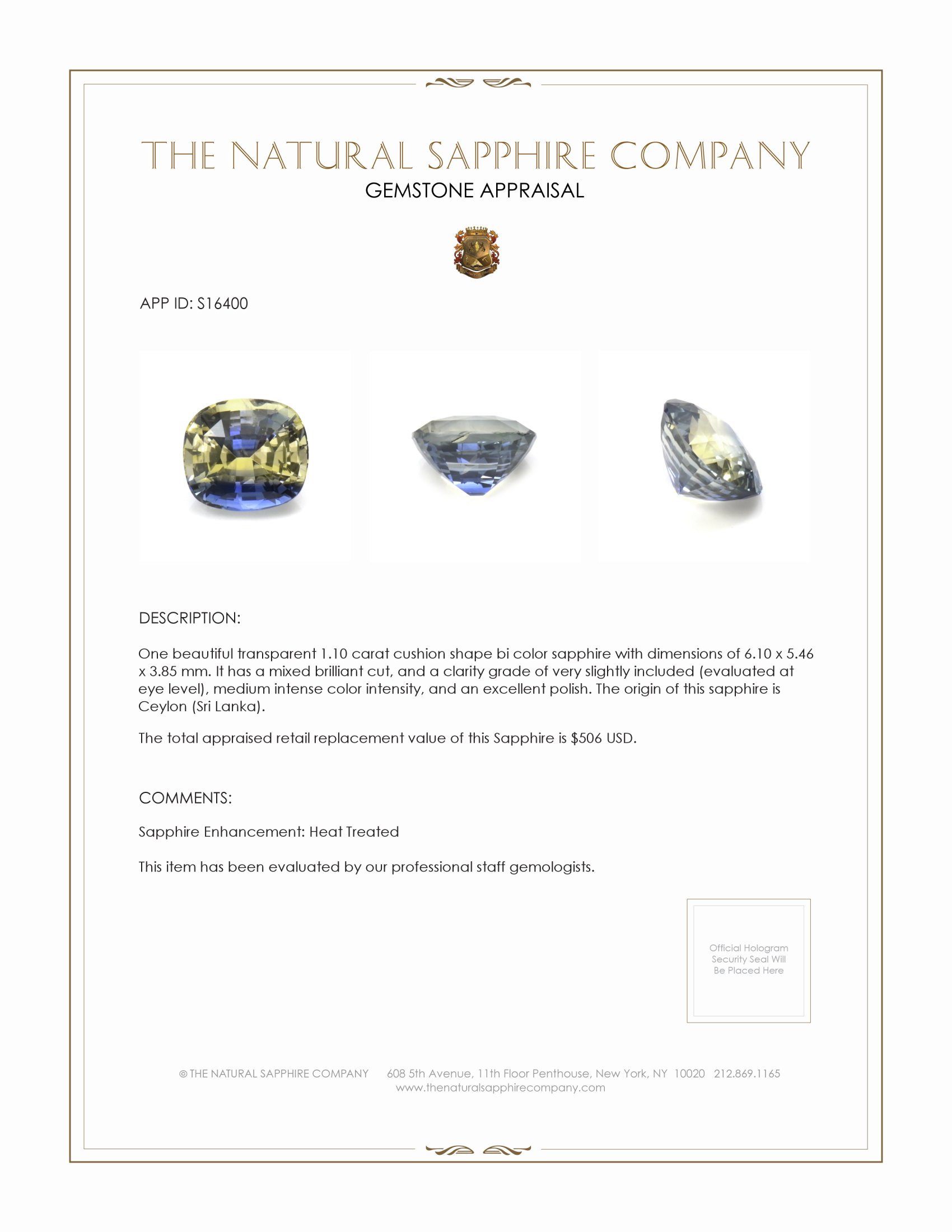 1.10 Ct. Bi Color Sapphire from Ceylon (Sri Lanka)