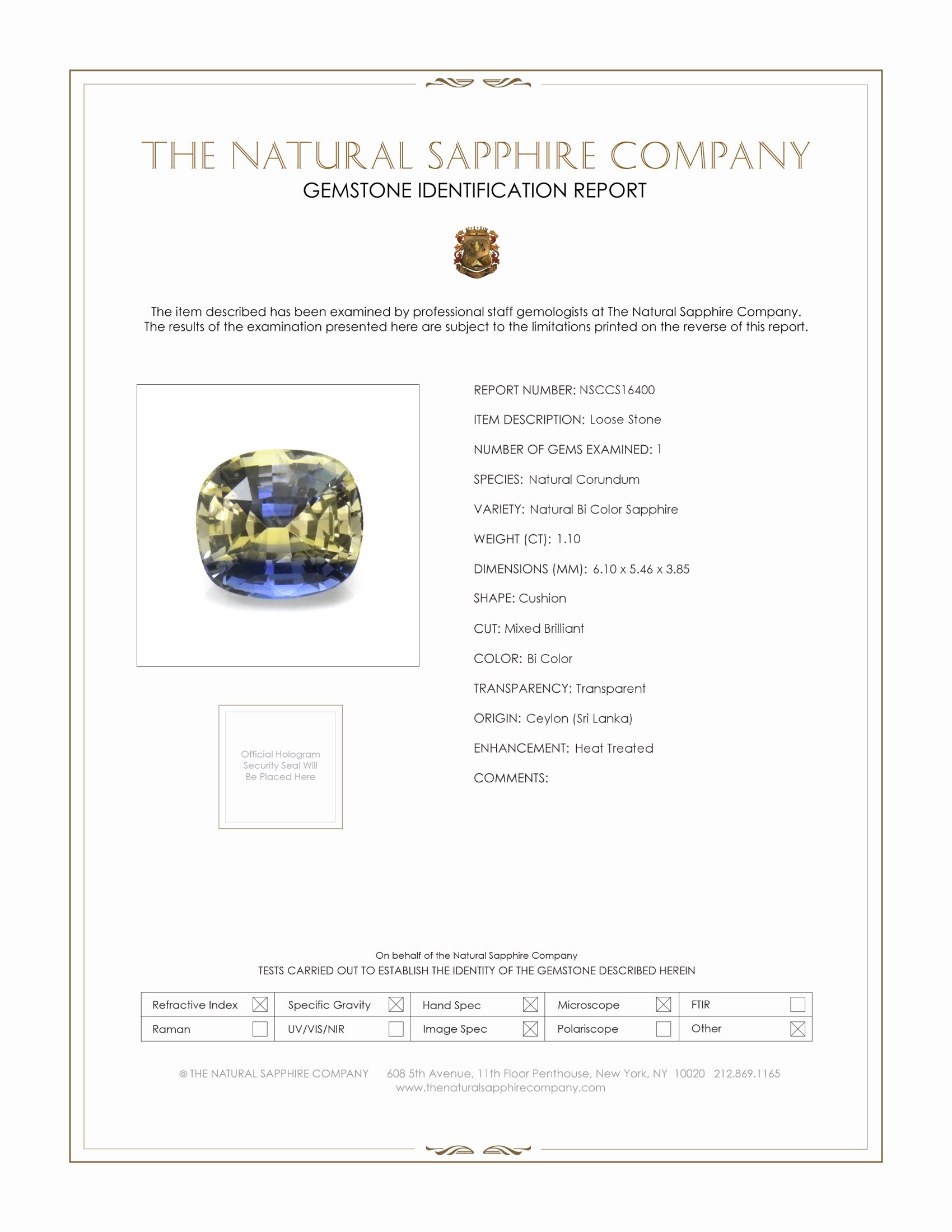 1.10 Ct. Bi Color Sapphire from Ceylon (Sri Lanka)