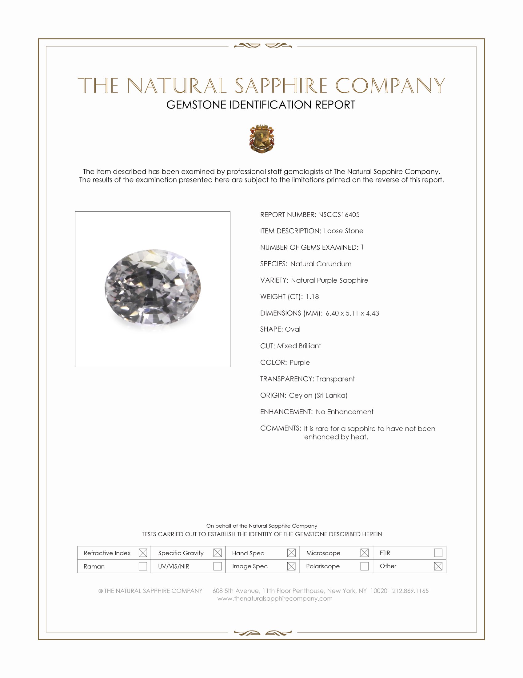 1.18 Ct. Purple Sapphire from Ceylon (Sri Lanka)