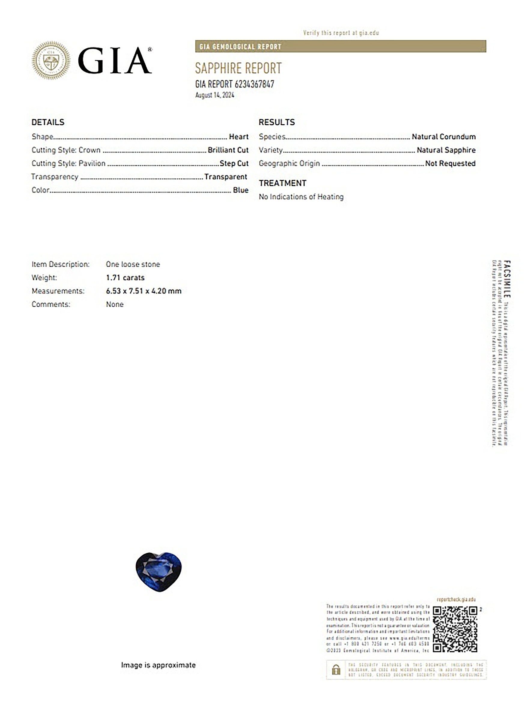 1.71 Ct. Blue Sapphire from Ceylon (Sri Lanka)