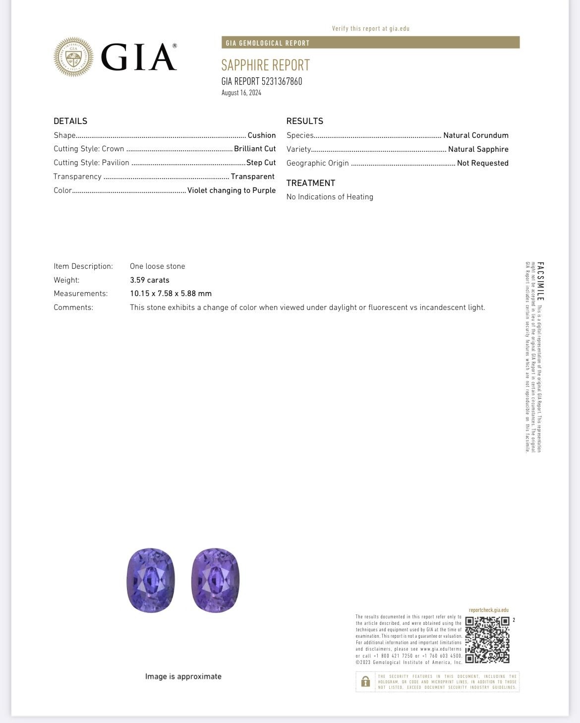 3.59 Ct. Color Change Sapphire from Ceylon (Sri Lanka)
