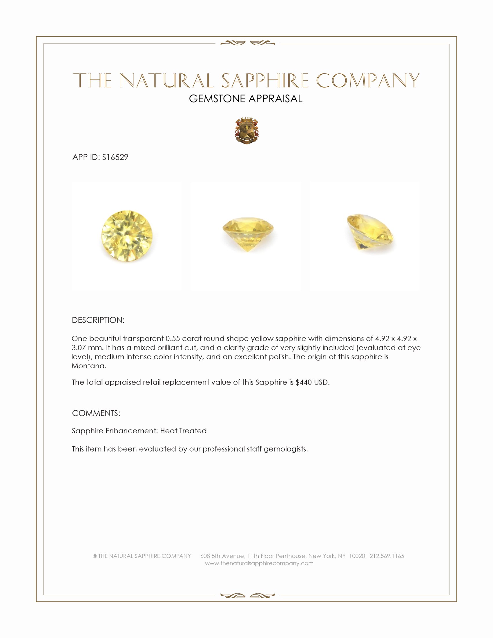 0.55 Ct. Yellow Sapphire from Montana