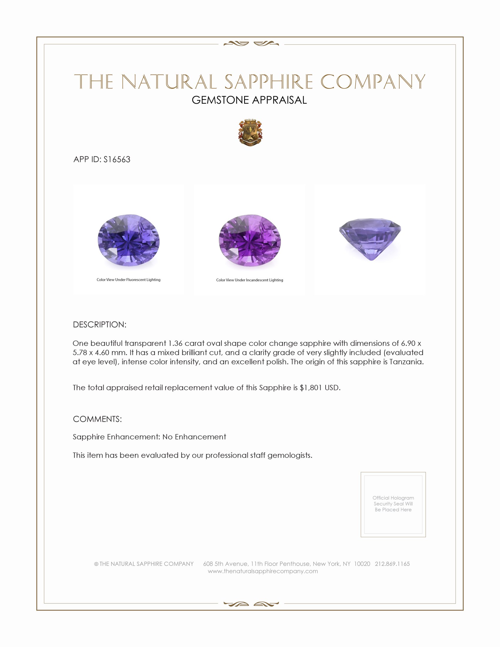 1.36 Ct. Color Change Sapphire from Tanzania