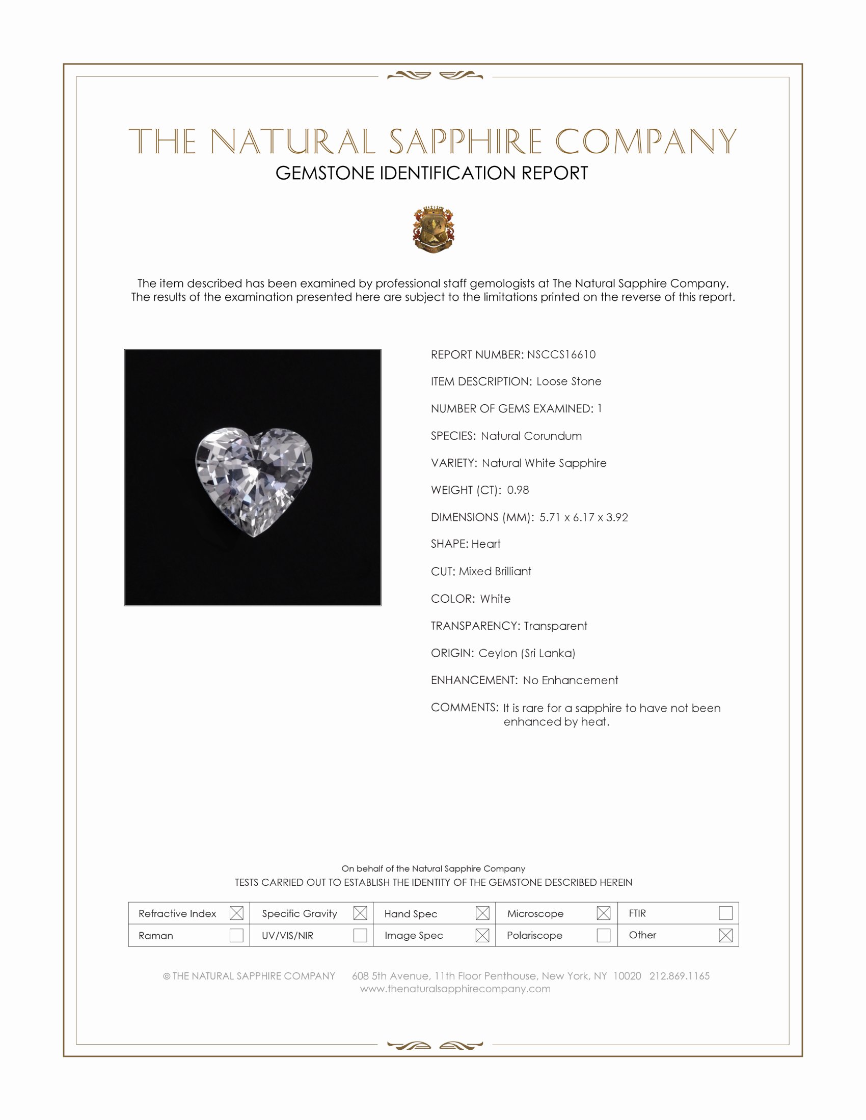 0.98 Ct. White Sapphire from Ceylon (Sri Lanka)