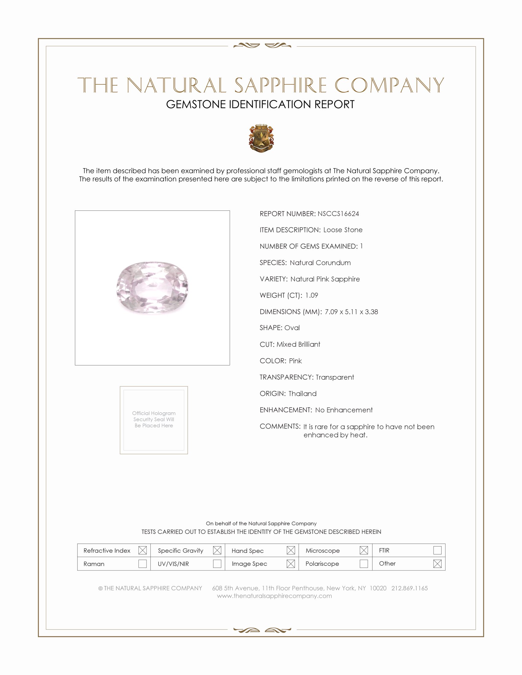 1.09 Ct. Pink Sapphire from Ceylon (Sri Lanka)