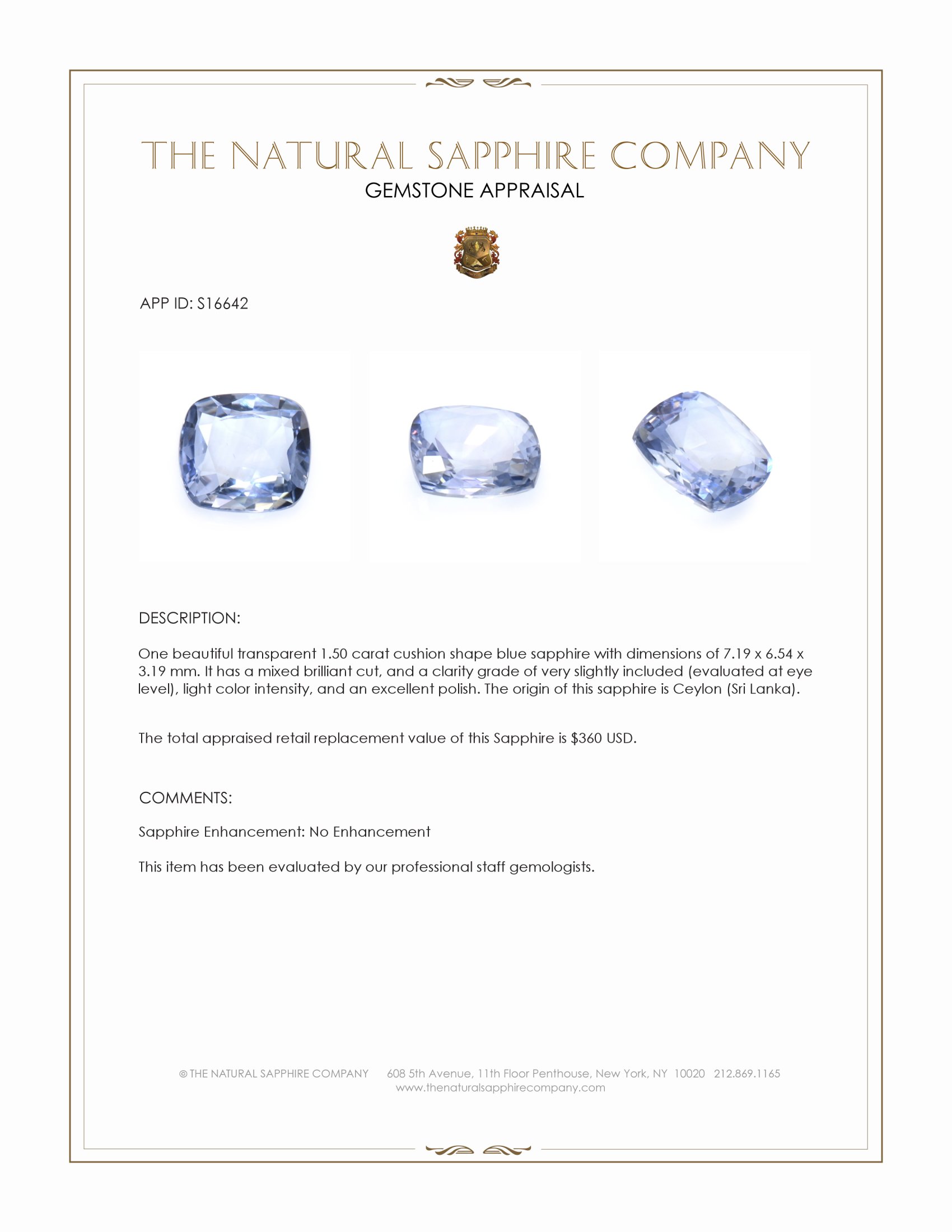 1.50 Ct. Blue Sapphire from Ceylon (Sri Lanka)