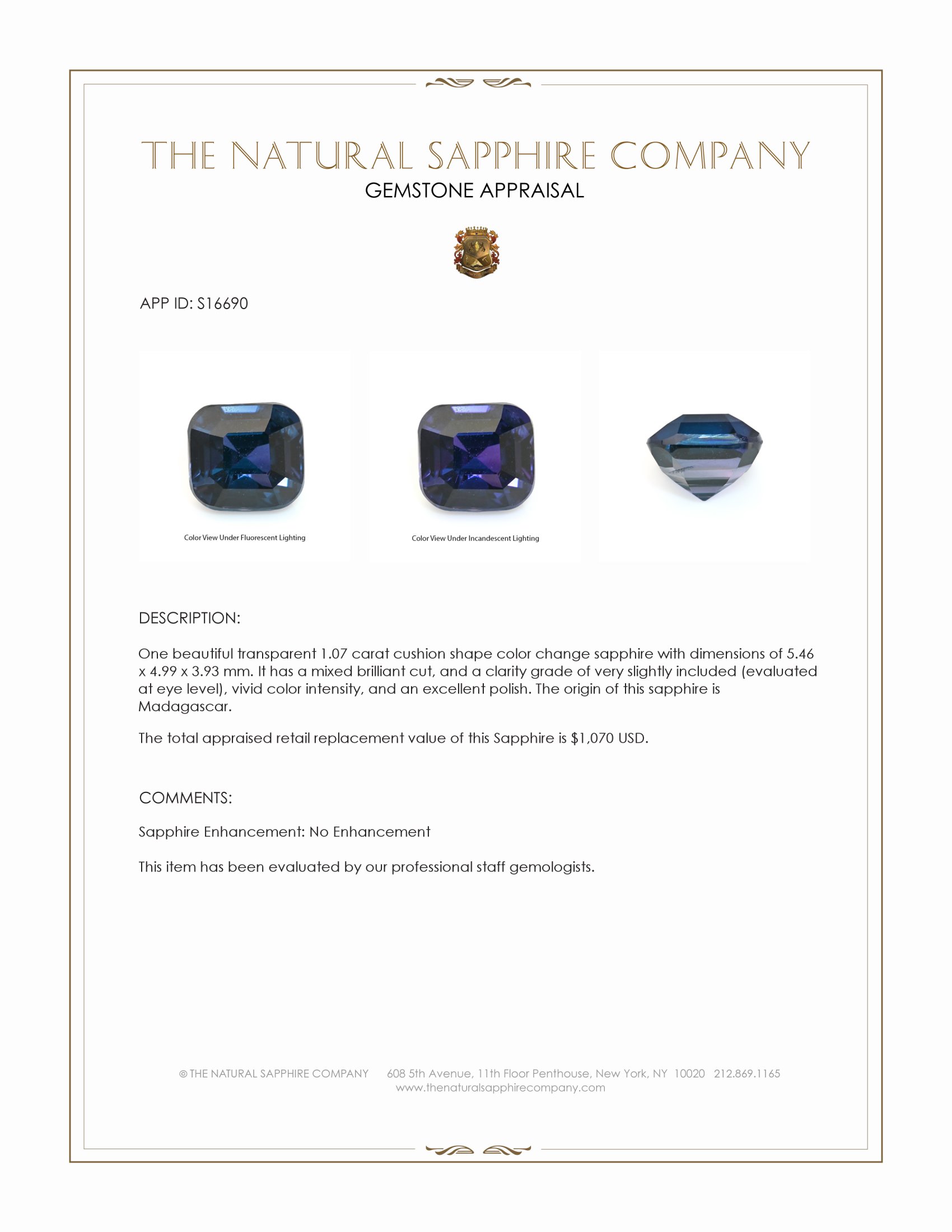 1.07 Ct. Color Change Sapphire from Madagascar