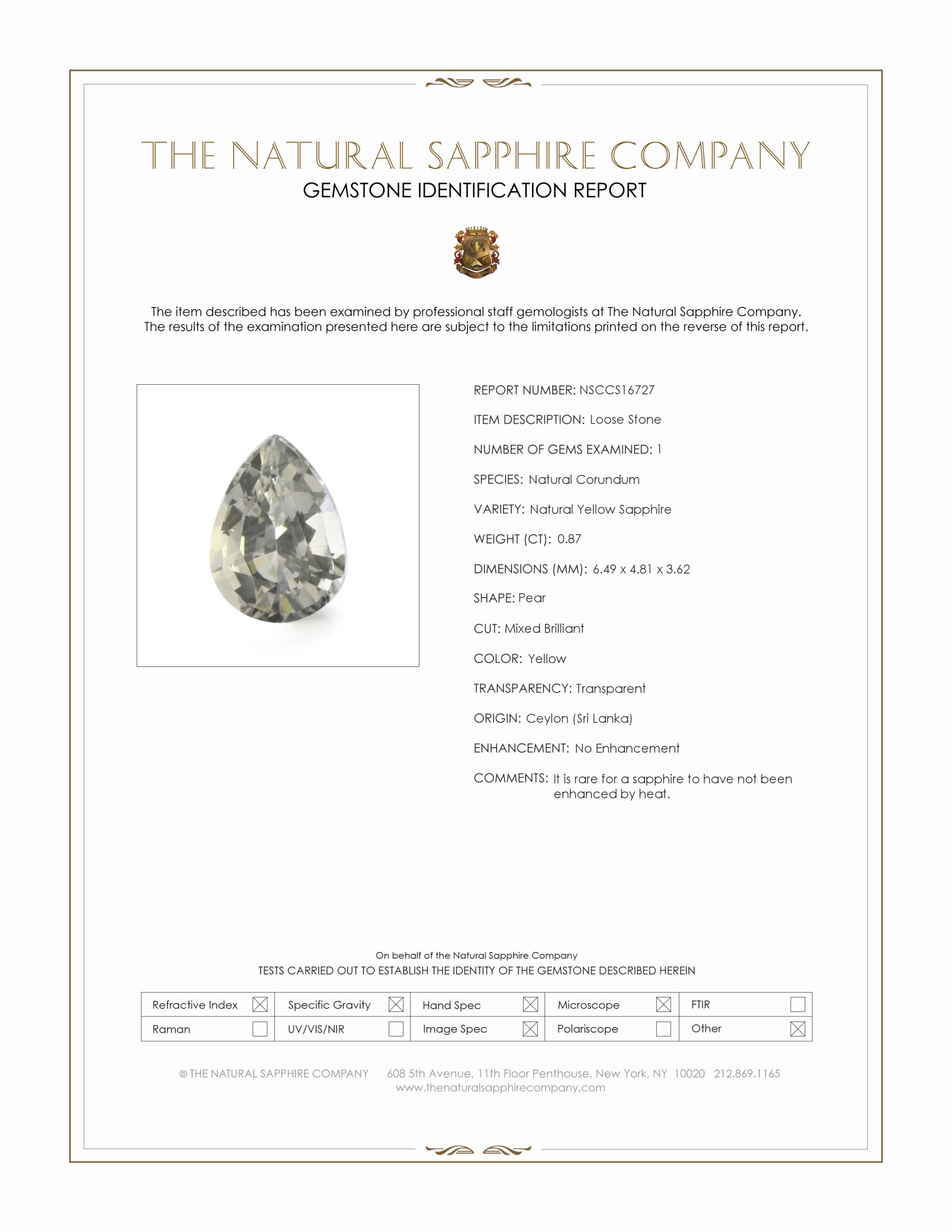 0.87 Ct. Yellow Sapphire from Ceylon (Sri Lanka)