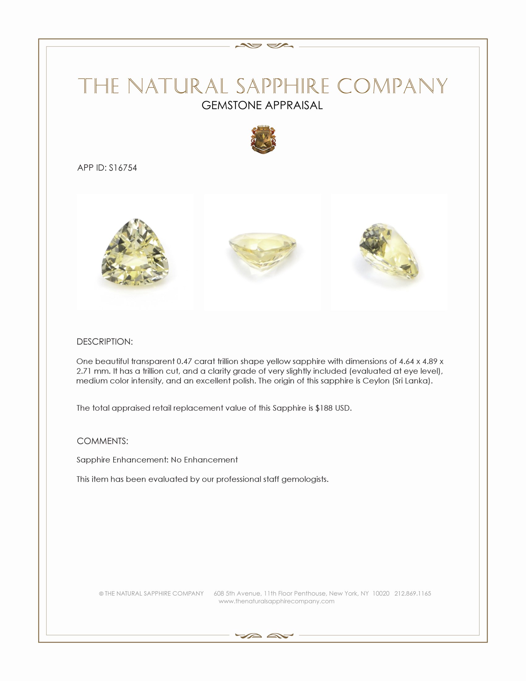 0.47 Ct. Yellow Sapphire from Ceylon (Sri Lanka)