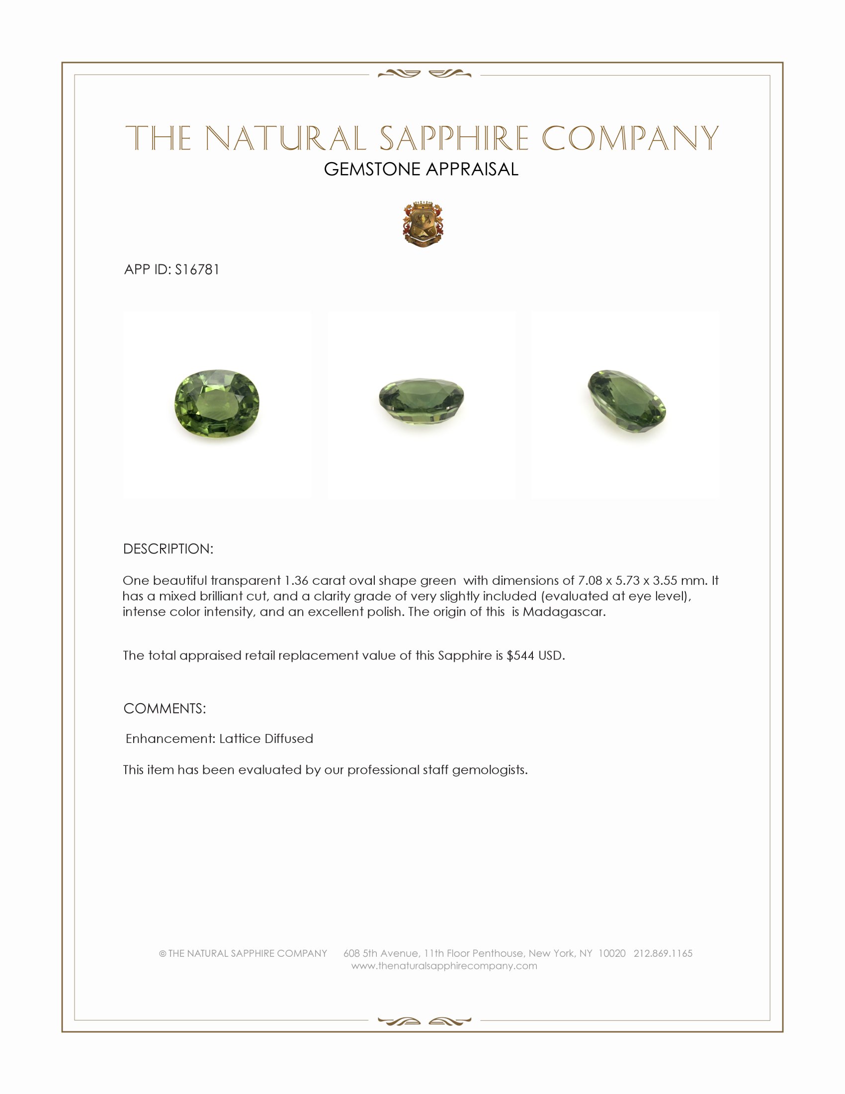 1.36 Ct. Green Sapphire from Madagascar