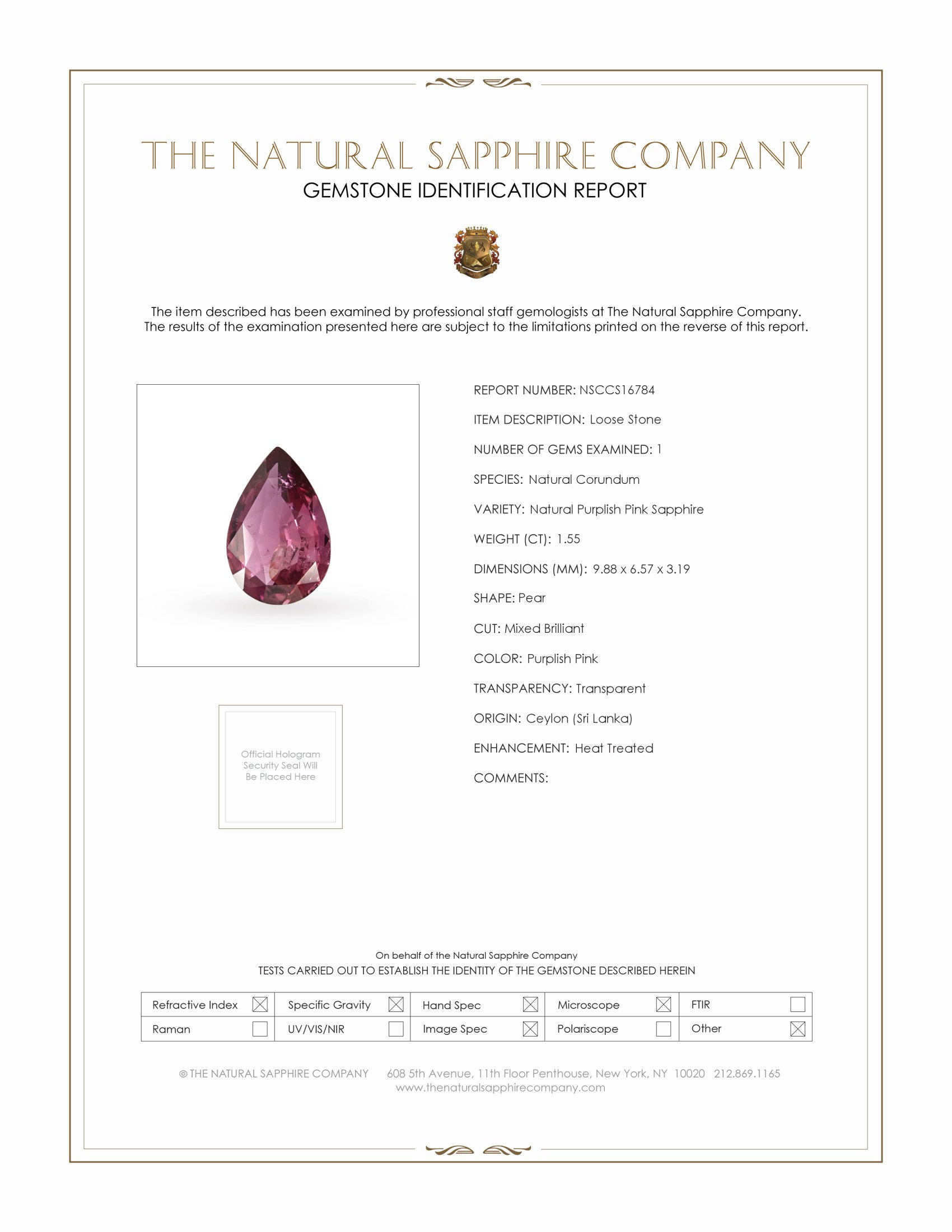 1.55 Ct. Purplish Pink Sapphire from Ceylon (Sri Lanka)