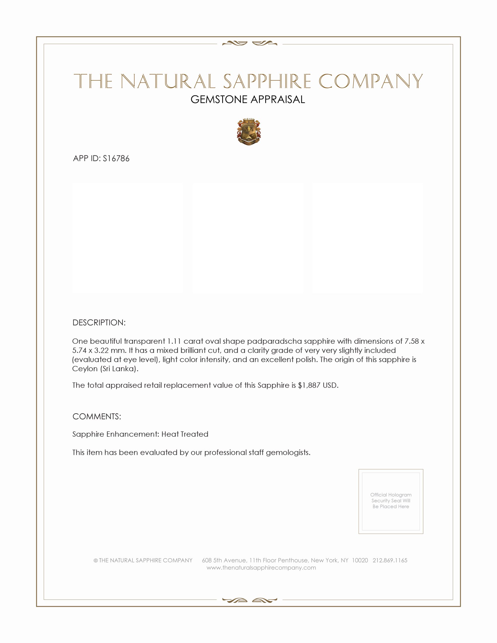 1.11 Ct. Padparadscha Sapphire from Ceylon (Sri Lanka)