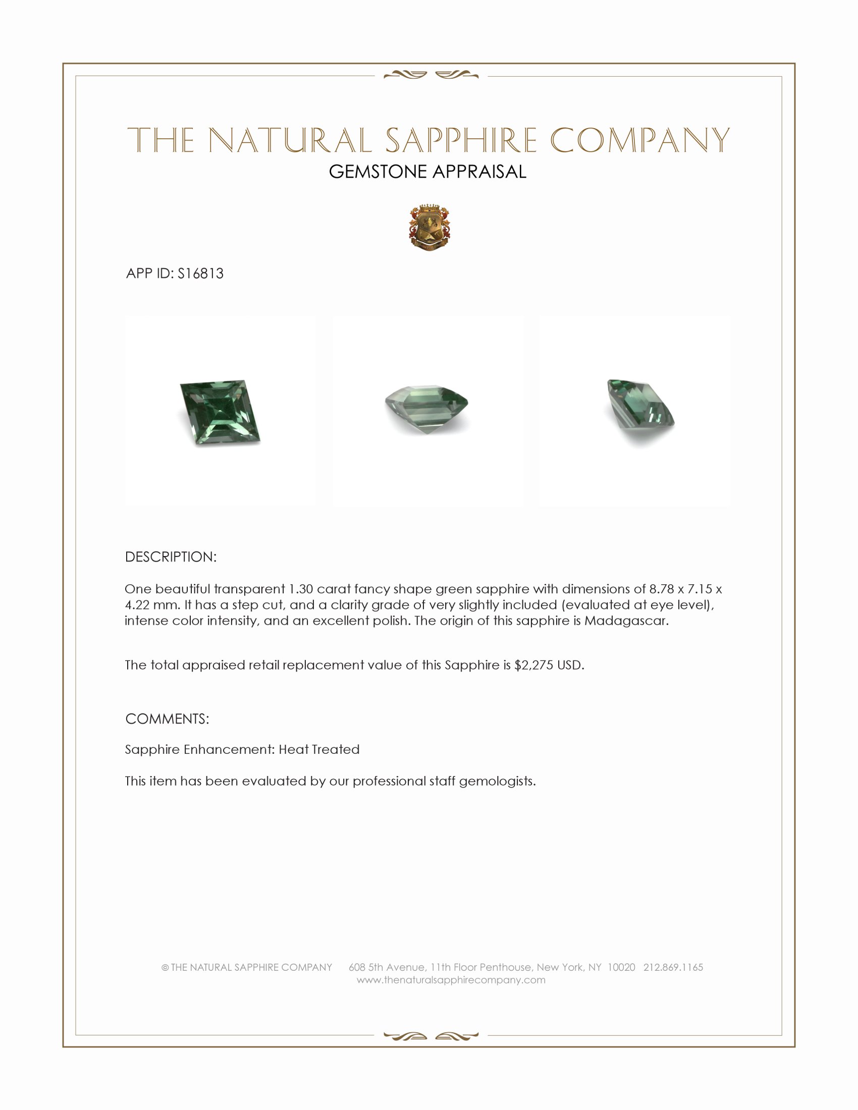 1.30 Ct. Green Sapphire from Madagascar
