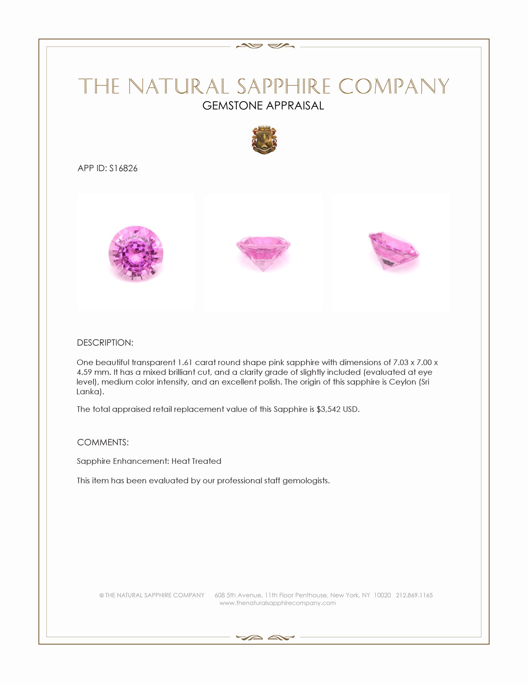 1.61 Ct. Pink Sapphire from Ceylon (Sri Lanka)