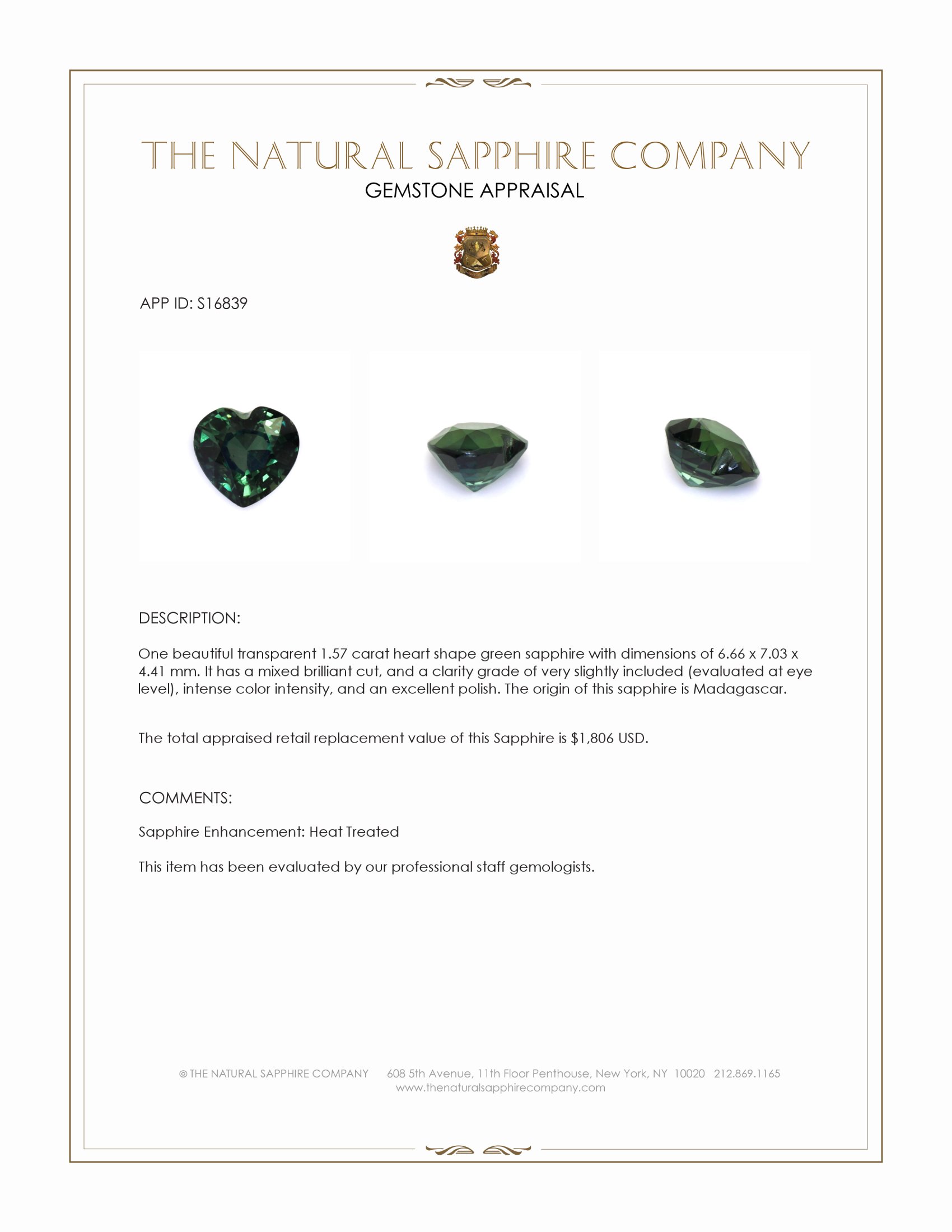 1.57 Ct. Green Sapphire from Madagascar