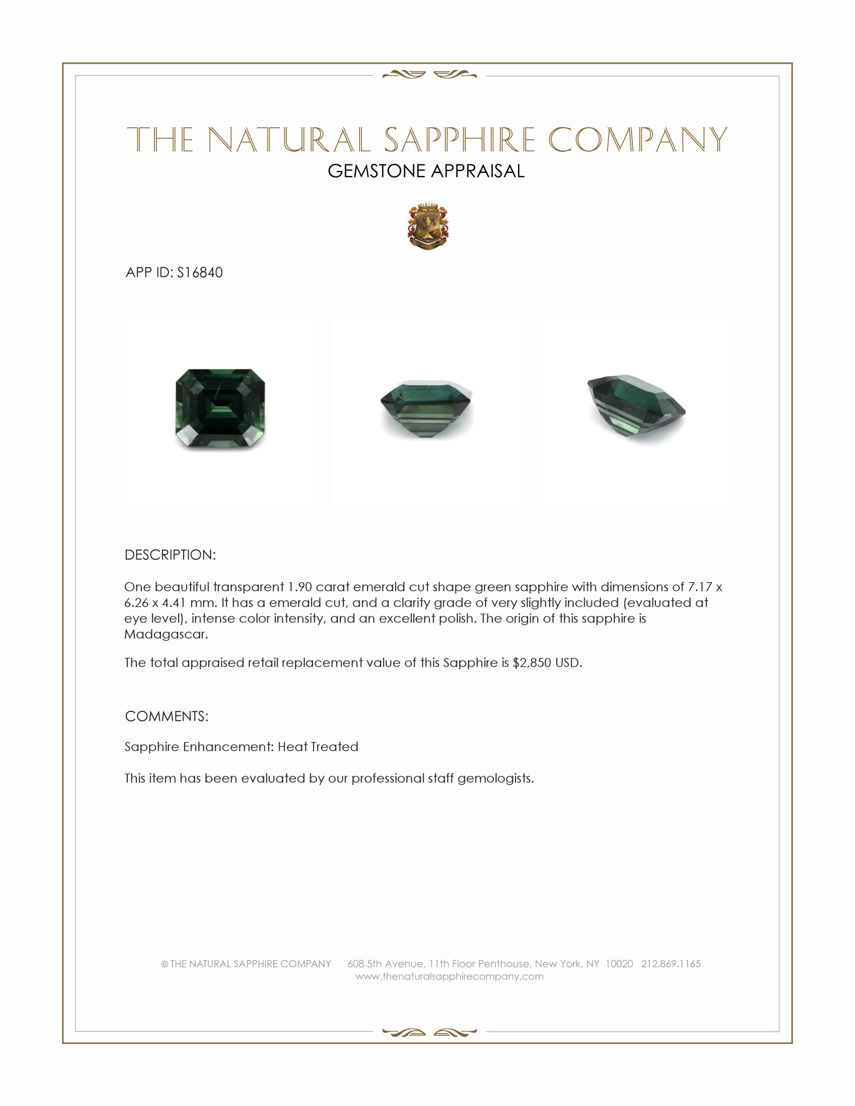 1.90 Ct. Green Sapphire from Madagascar