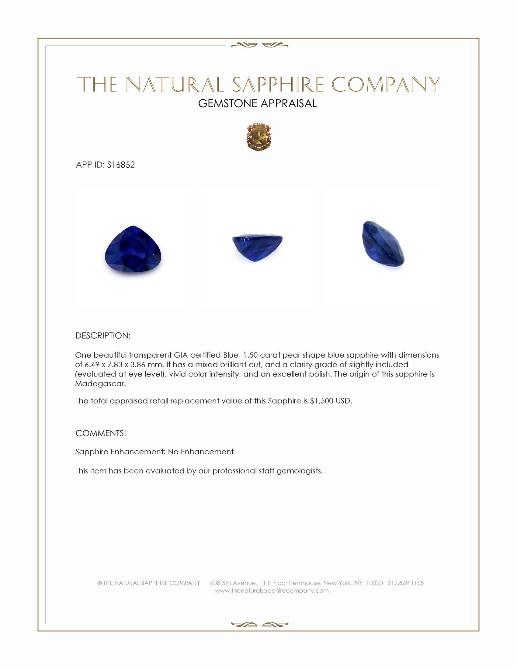 1.50 Ct. Blue Sapphire from Madagascar