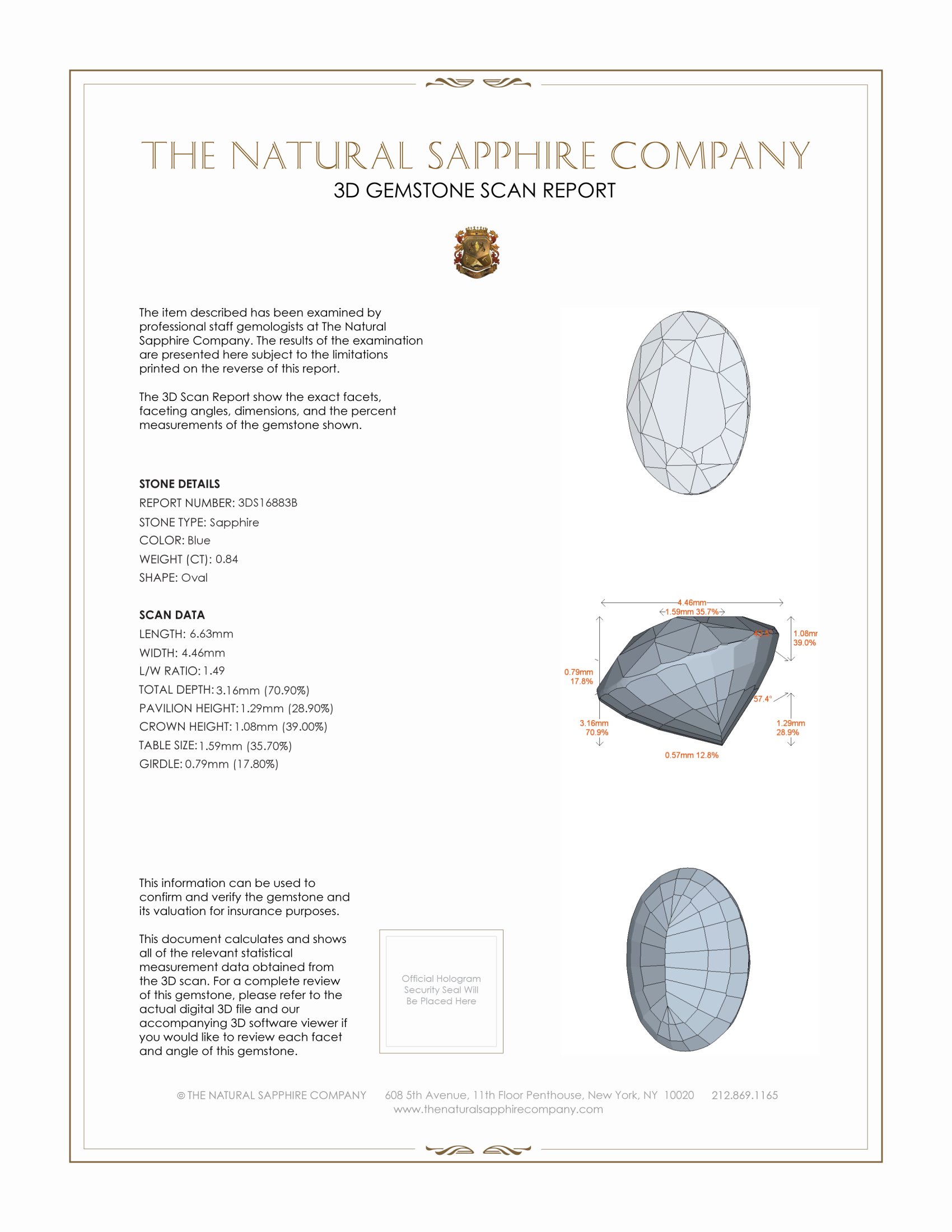 0.84 Ct. Blue Sapphire from Ceylon (Sri Lanka)