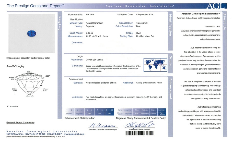 5.40 Ct. Blue Sapphire from Ceylon (Sri Lanka)