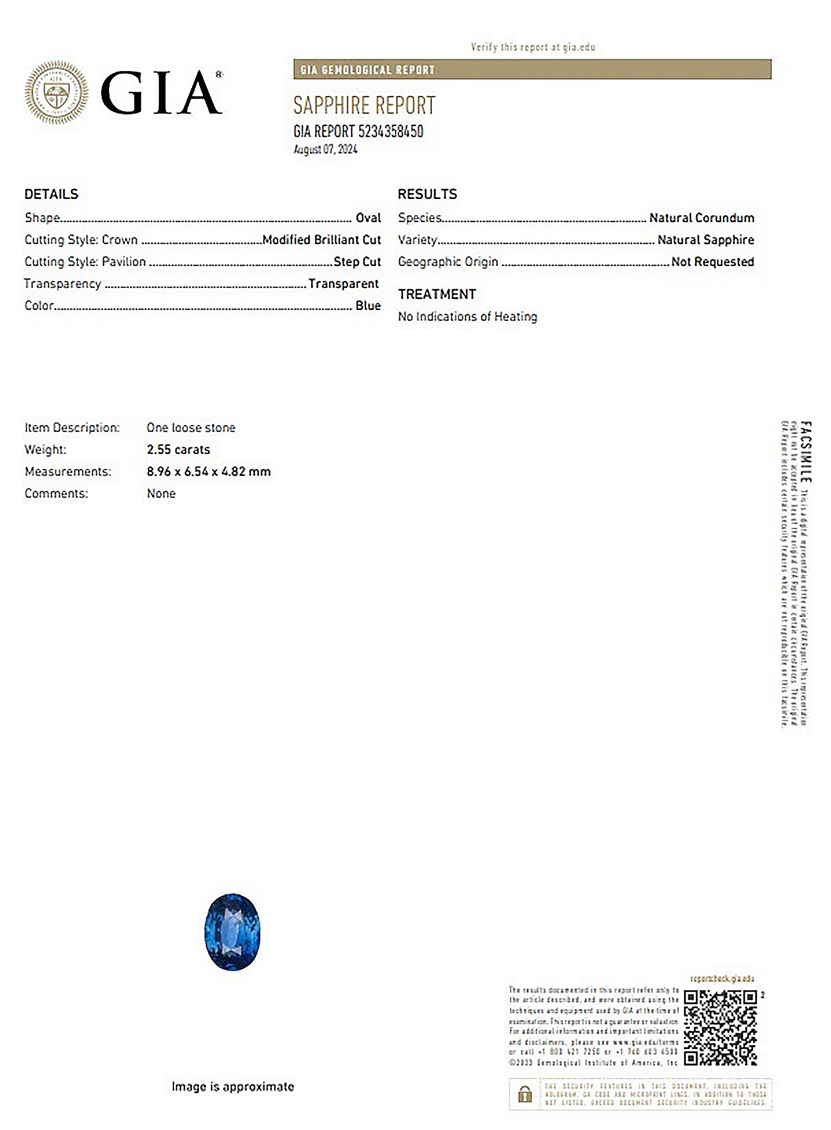 2.55 Ct. Blue Sapphire from Ceylon (Sri Lanka)