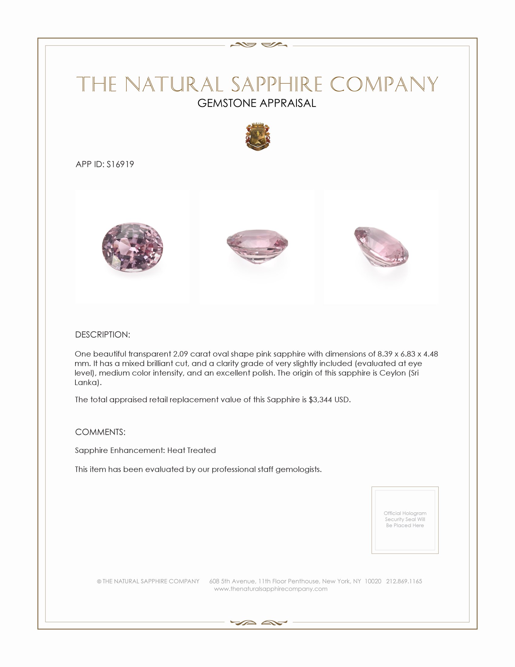 2.09 Ct. Pink Sapphire from Ceylon (Sri Lanka)